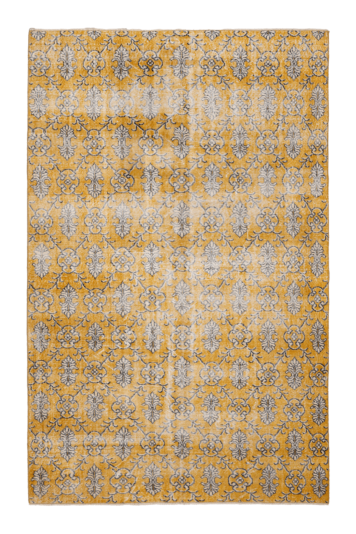 Vintage Isparta Turkish Area Rug 5x8 ft — Yellow & Gray Floral