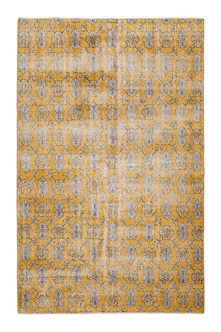 Vintage Isparta Turkish Area Rug 5x8 ft — Yellow & Gray Floral