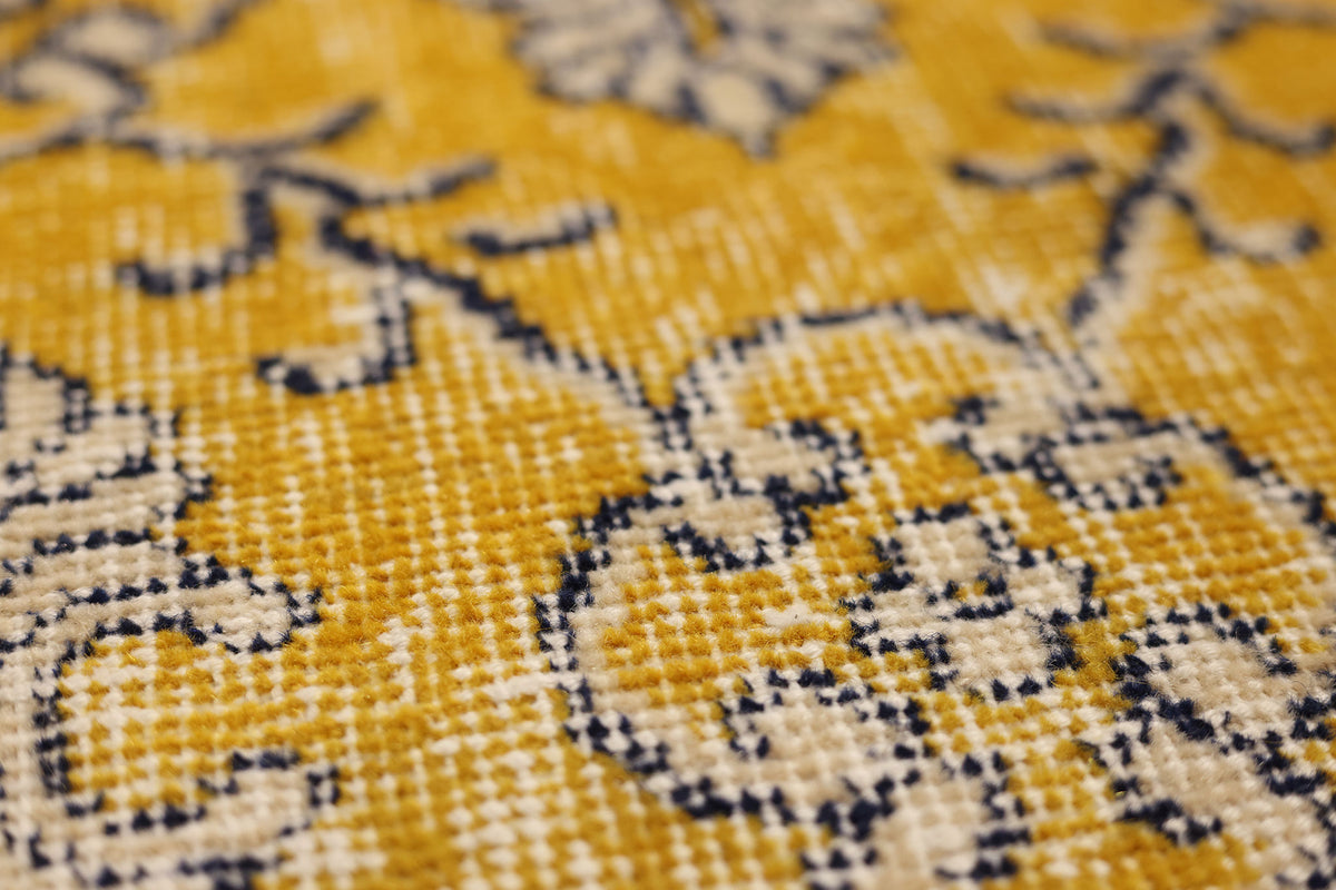 Vintage Isparta Turkish Area Rug 5x8 ft — Yellow & Gray Floral