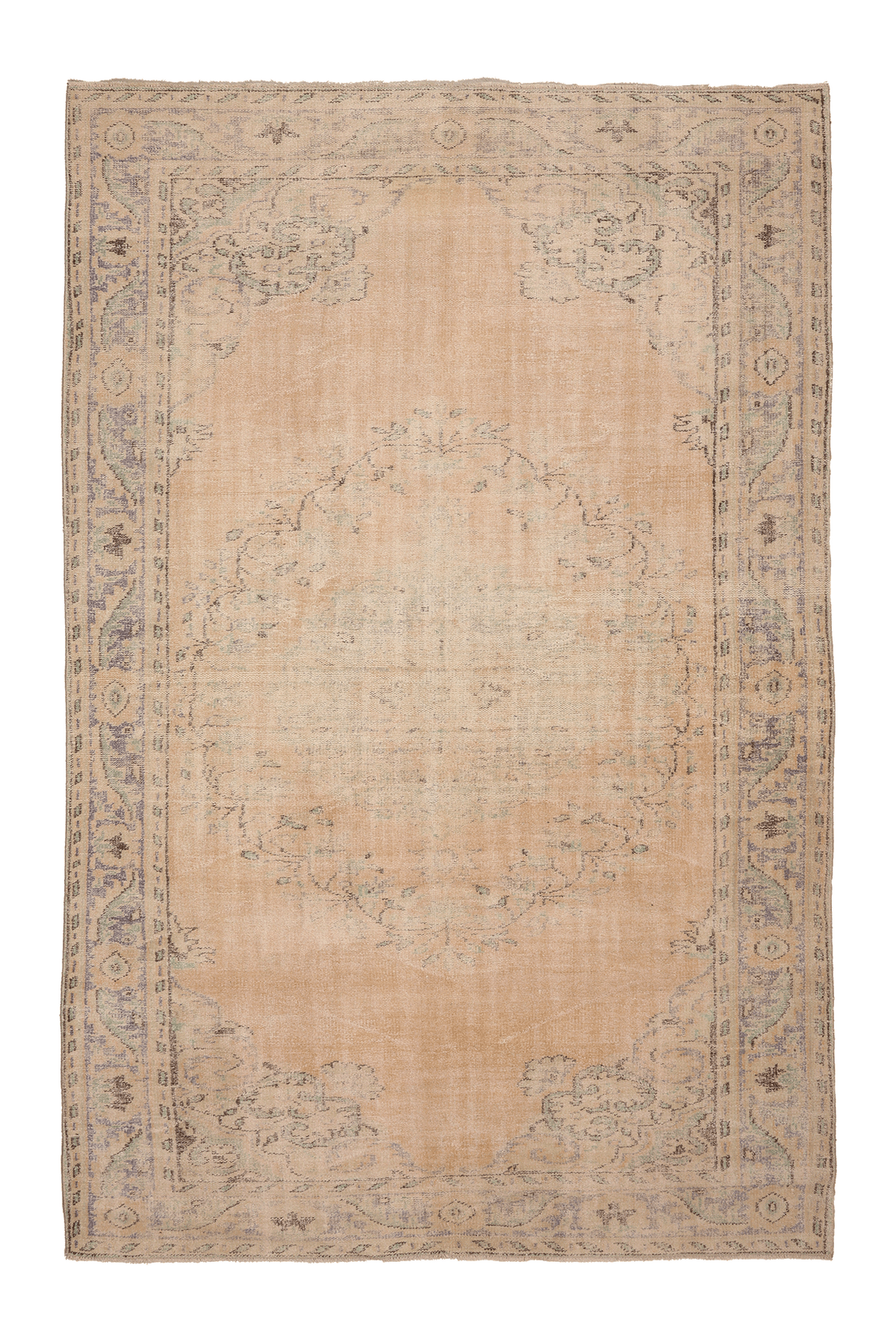 Vintage Manisa Turkish Area Rug 6x9 ft — Beige Floral