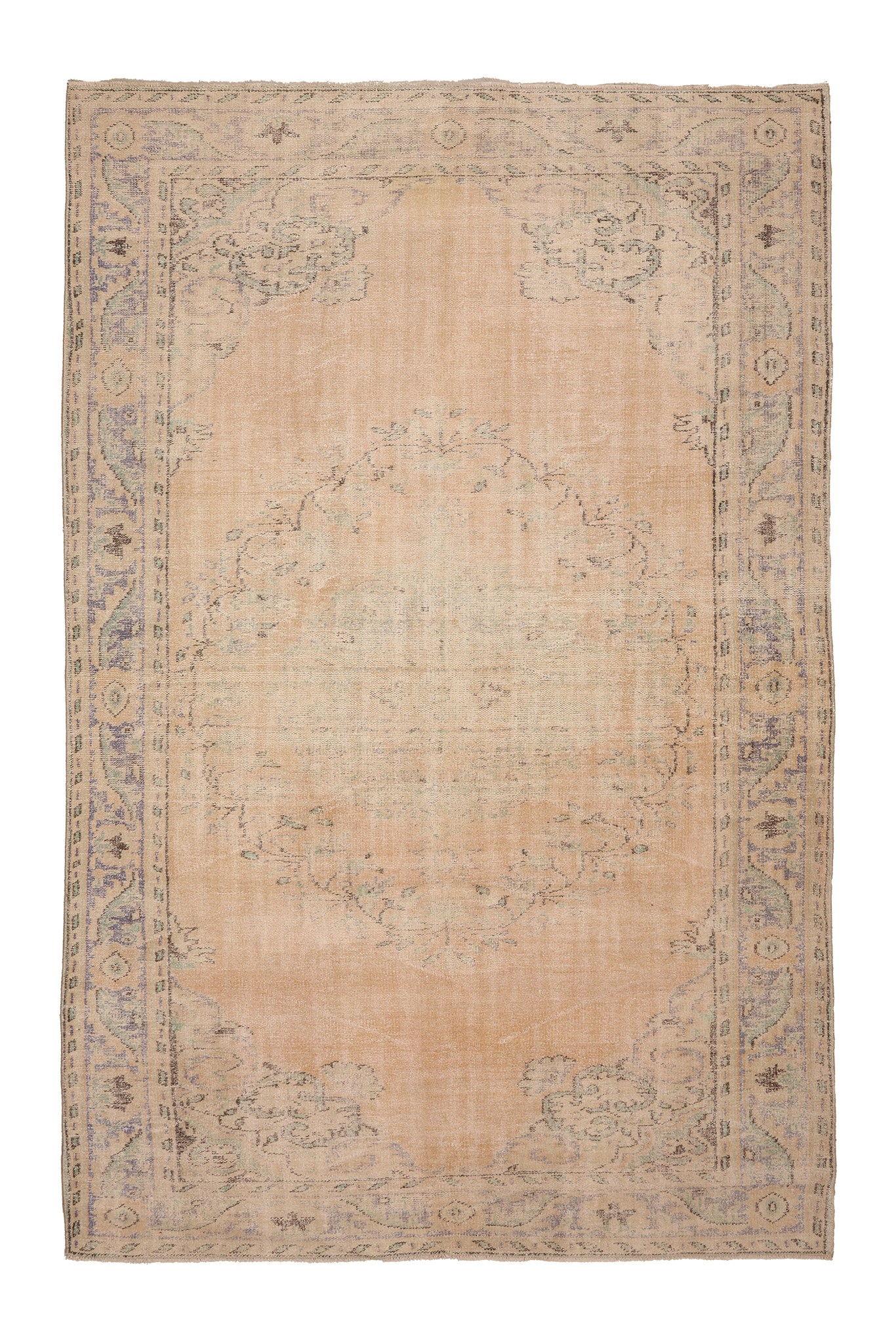 Vintage Manisa Turkish Area Rug 6x9 ft — Beige Floral