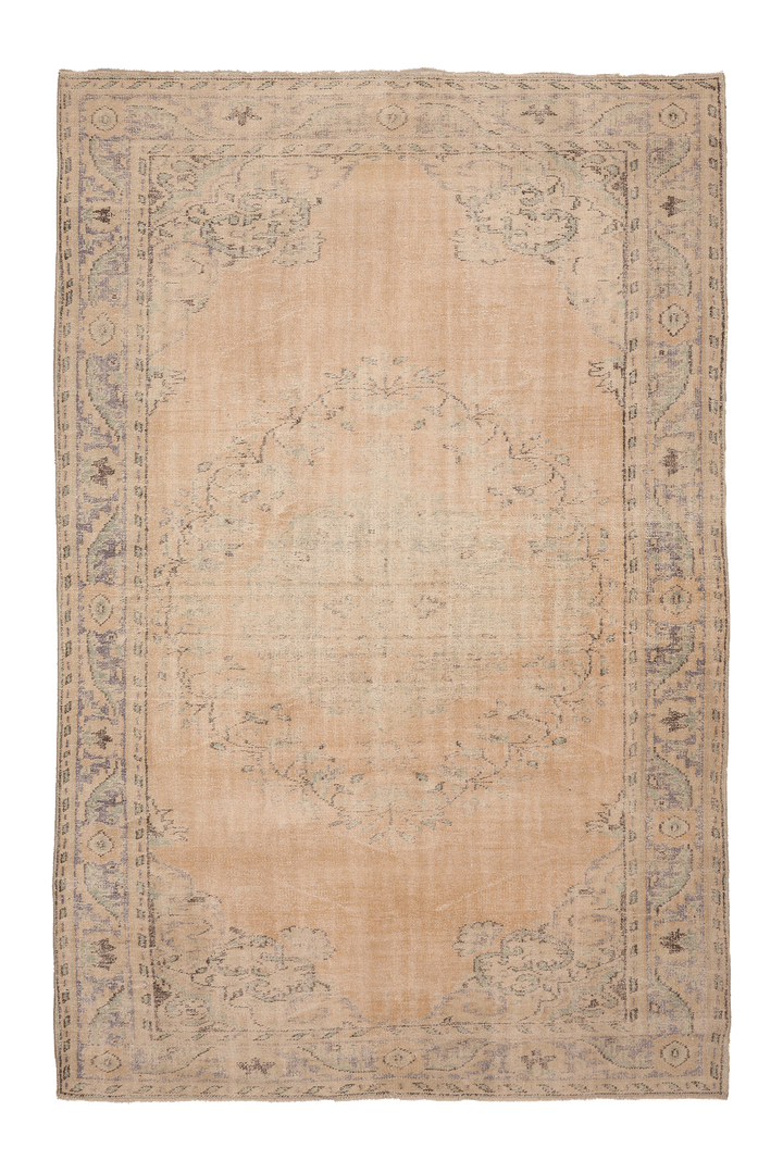Vintage Manisa Turkish Area Rug 6x9 ft — Beige Floral