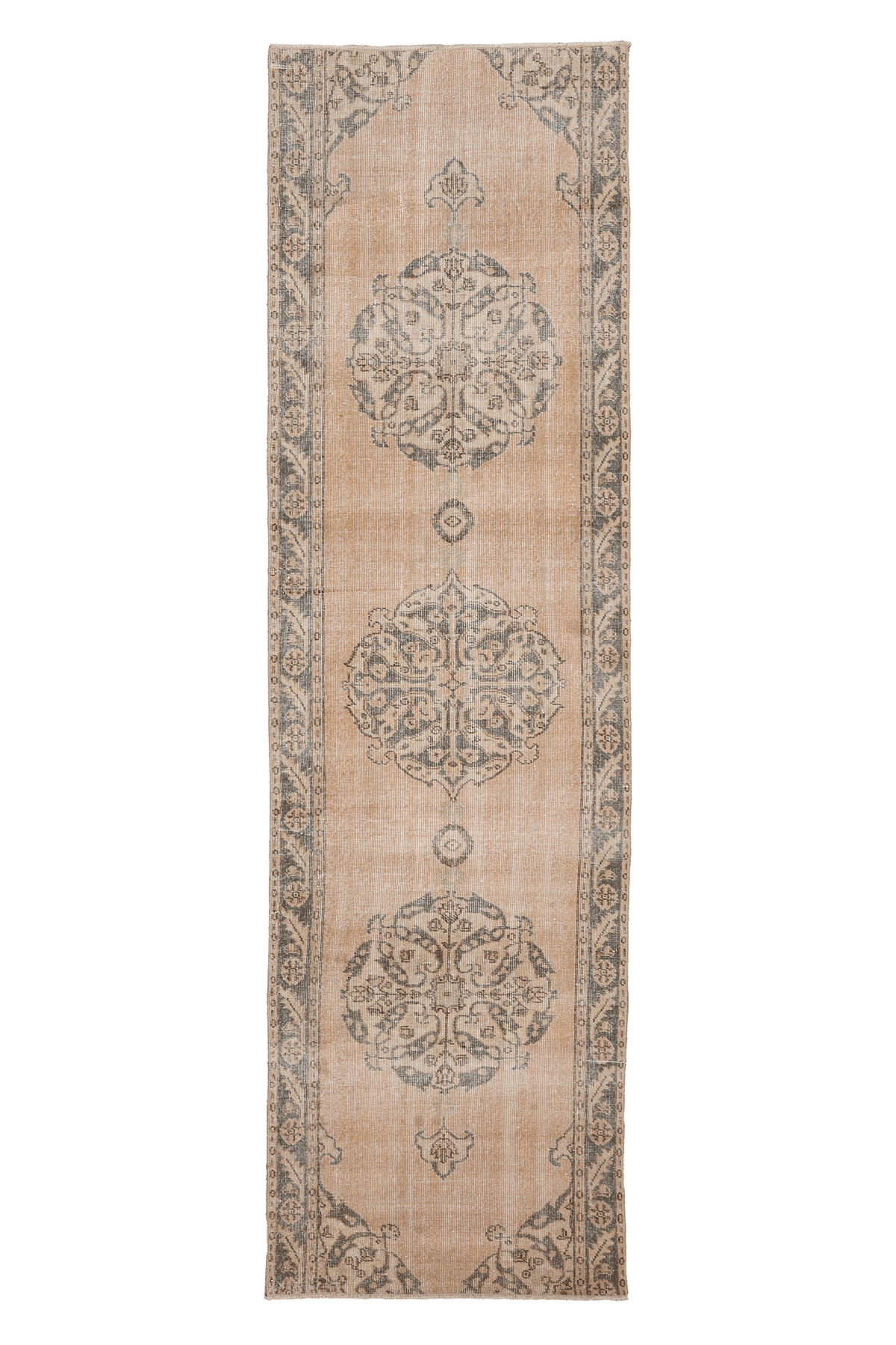 Vintage Isparta Turkish Runner Rug 2x10 ft — Beige & Gray Floral