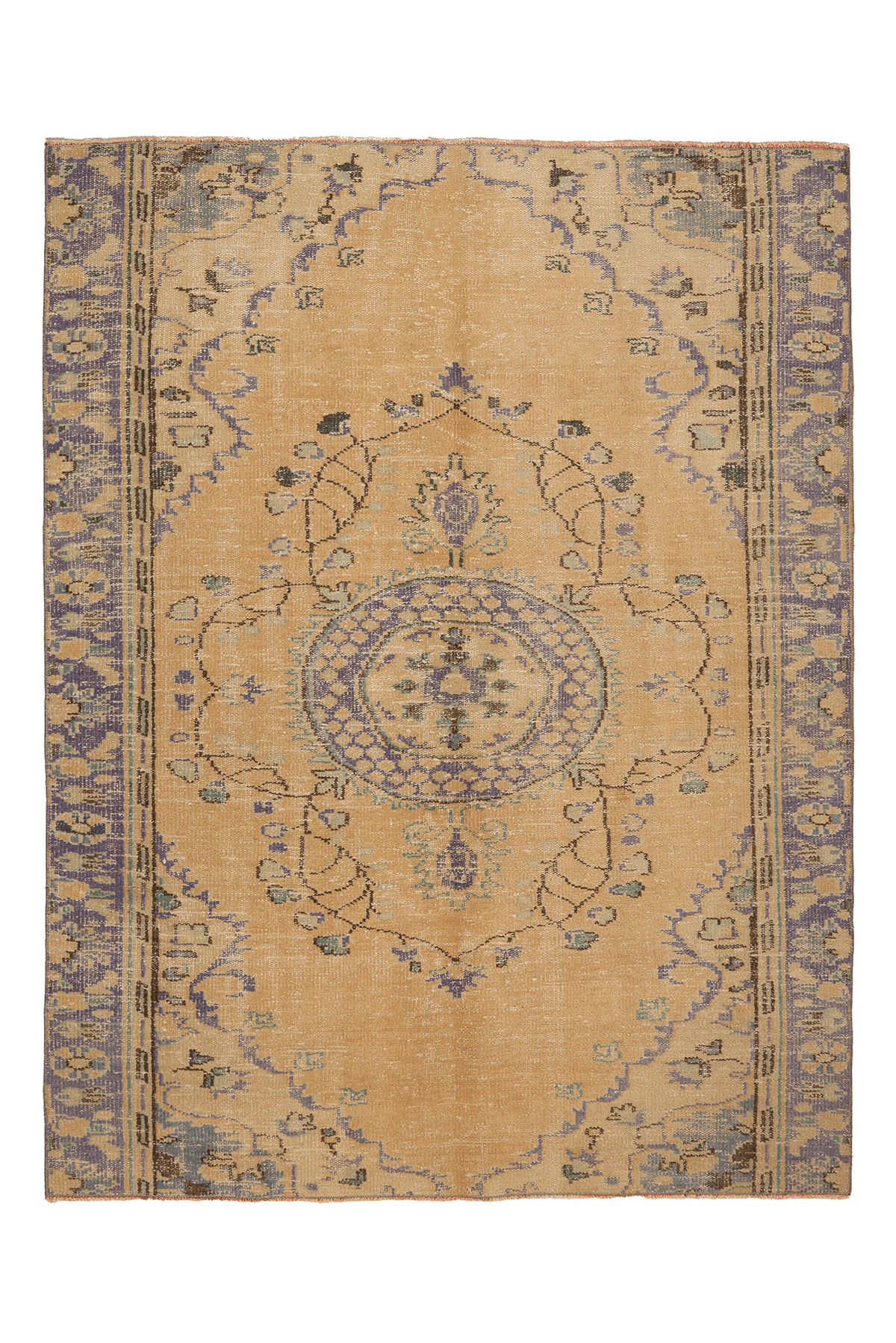 Vintage Manisa Turkish Area Rug 5x7 ft — Beige & Blue Floral