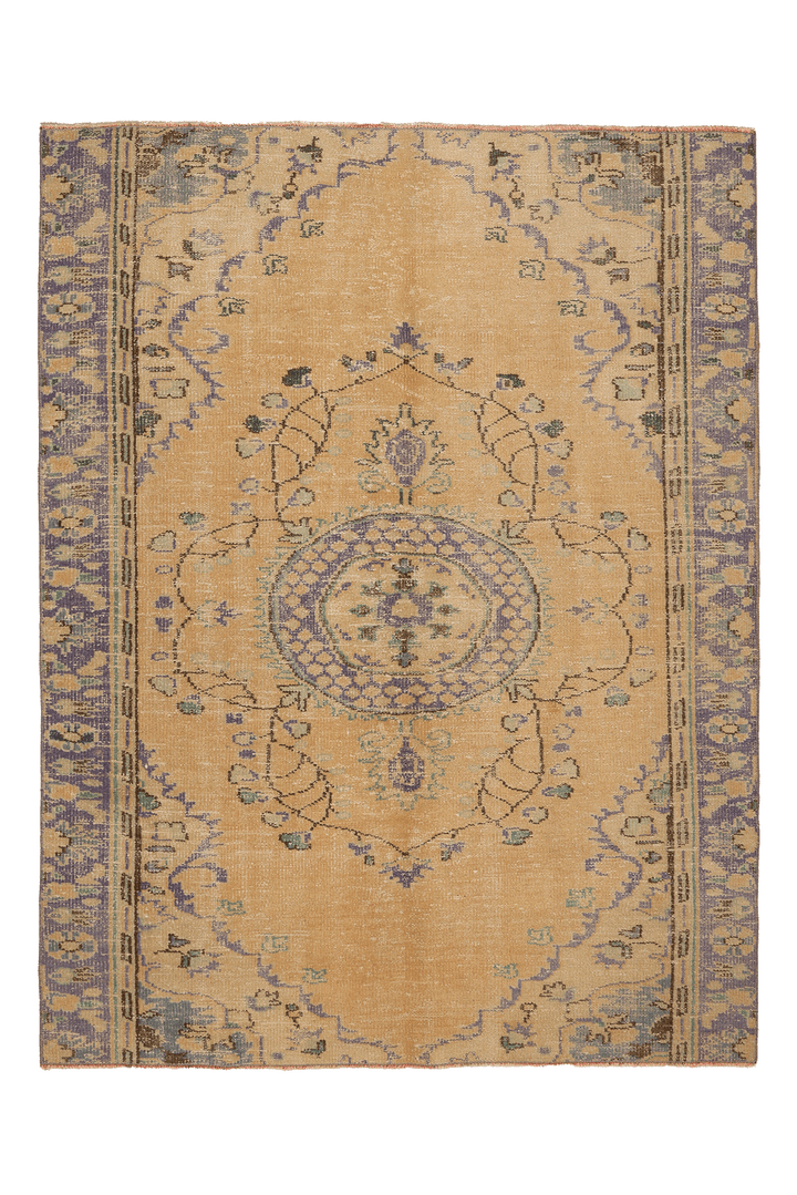 Vintage Manisa Turkish Area Rug 5x7 ft — Beige & Blue Floral