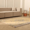 Vintage Manisa Turkish Area Rug 5x7 ft — Beige & Blue Floral