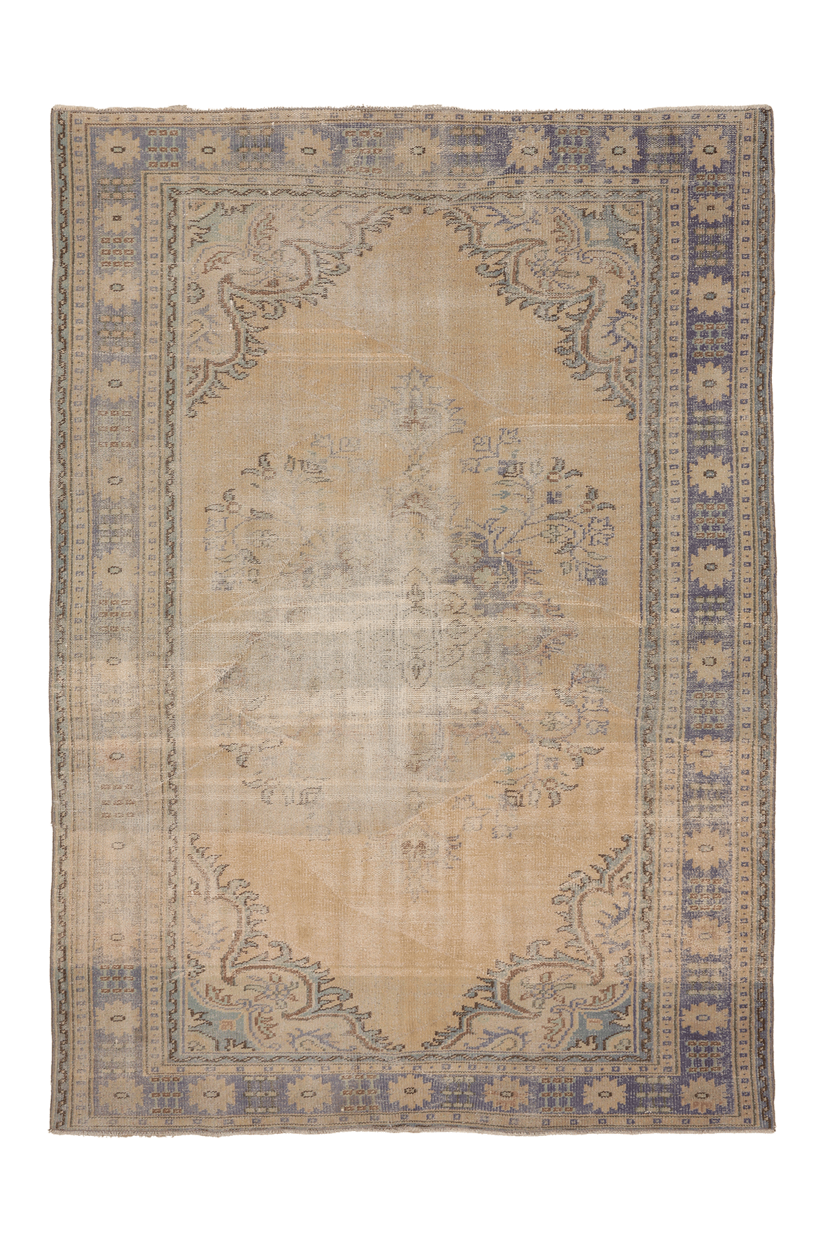 Vintage Manisa Turkish Area Rug 6x8 ft — Beige & Blue Floral