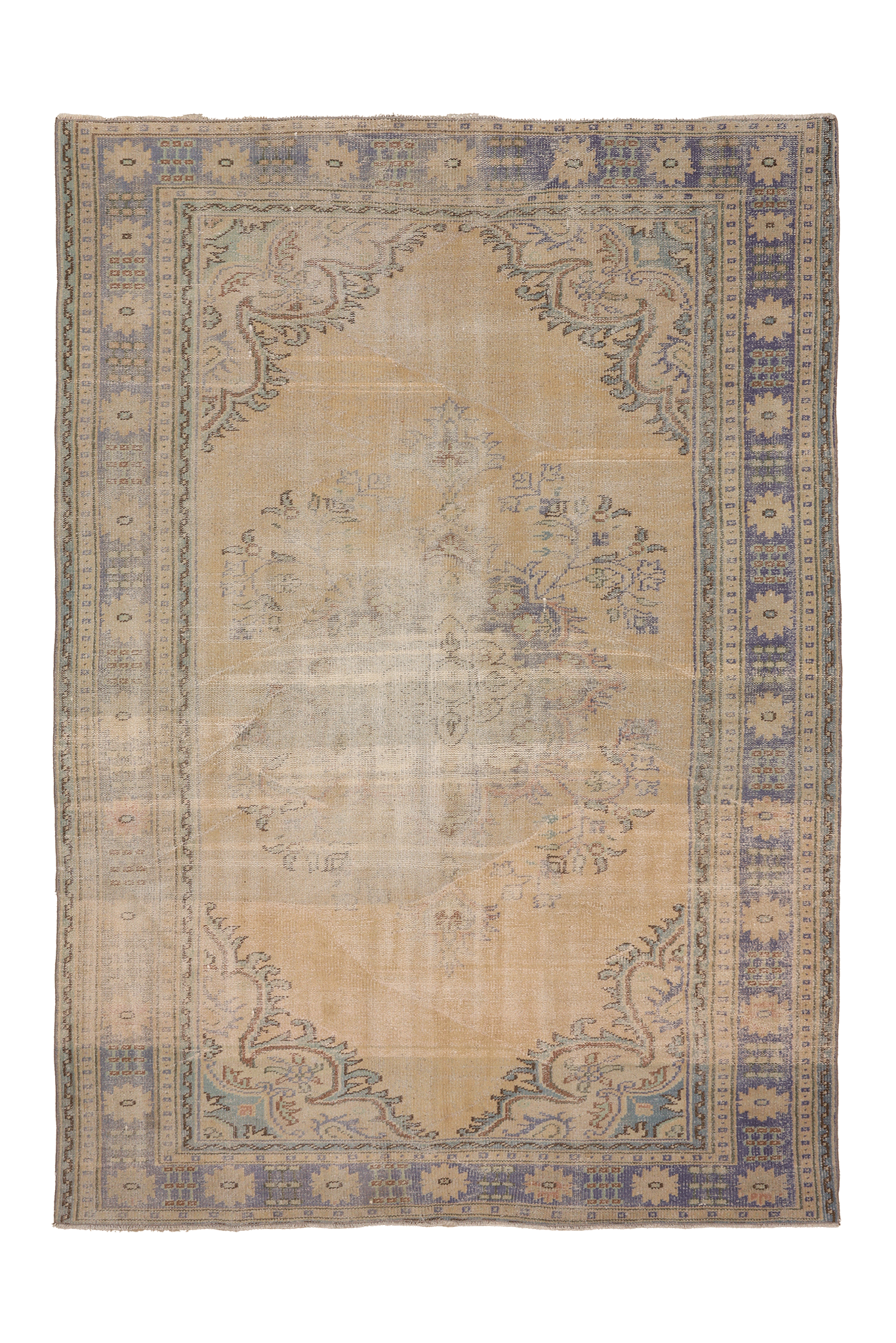 Vintage Manisa Turkish Area Rug 6x8 ft — Beige & Blue Floral