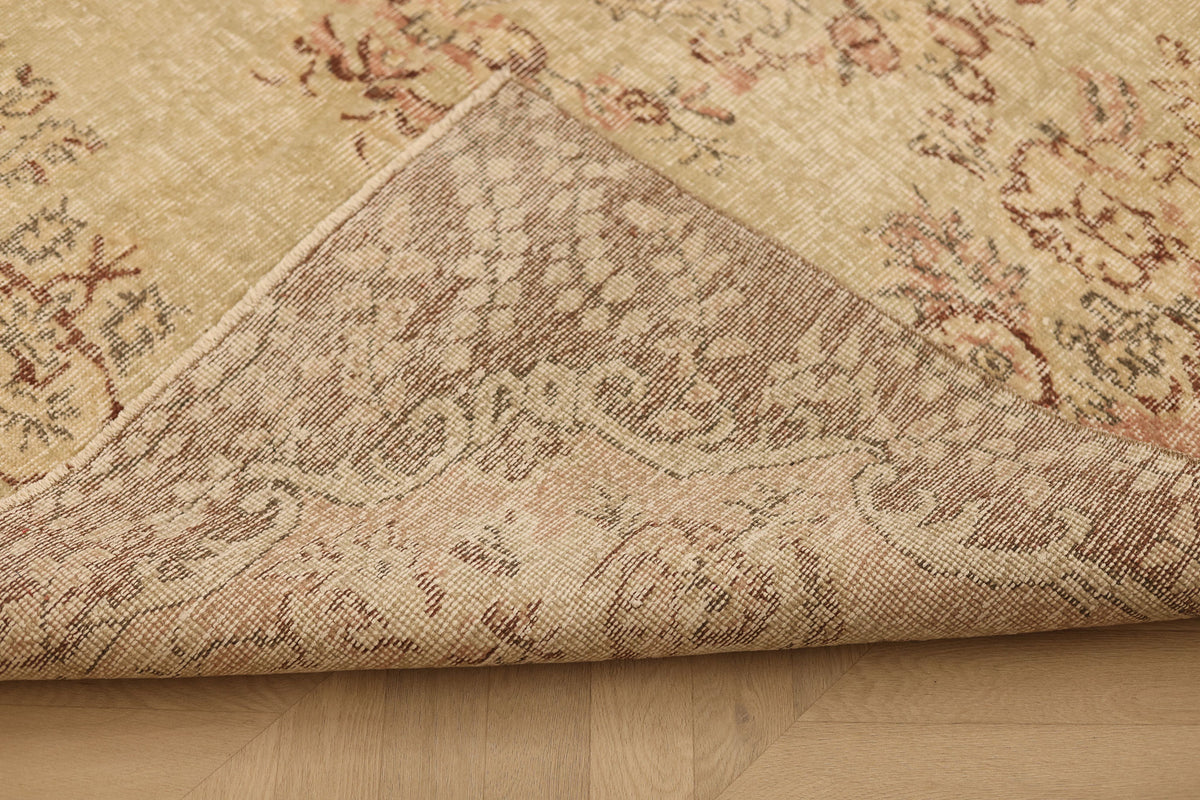 Vintage Isparta Turkish Area Rug 6x8 ft — Beige & Brown Floral (No. 53270)
