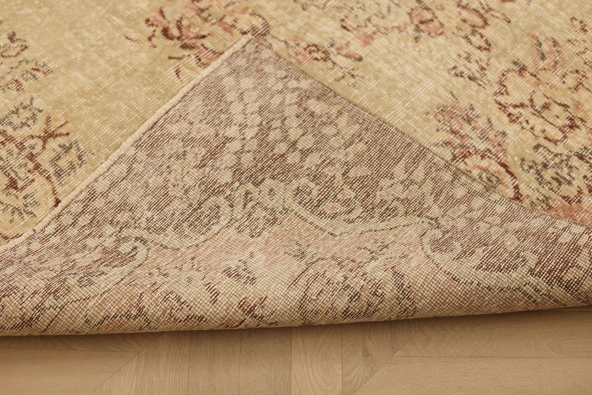 Vintage Isparta Turkish Area Rug 6x8 ft — Beige & Brown Floral (No. 53270)