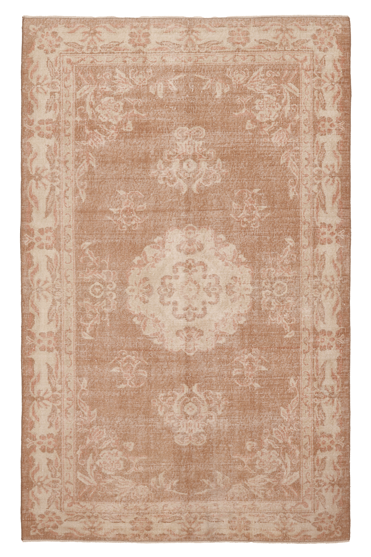 Vintage Isparta Turkish Area Rug 5x9 ft — Brown & Beige Floral (No. 53271)