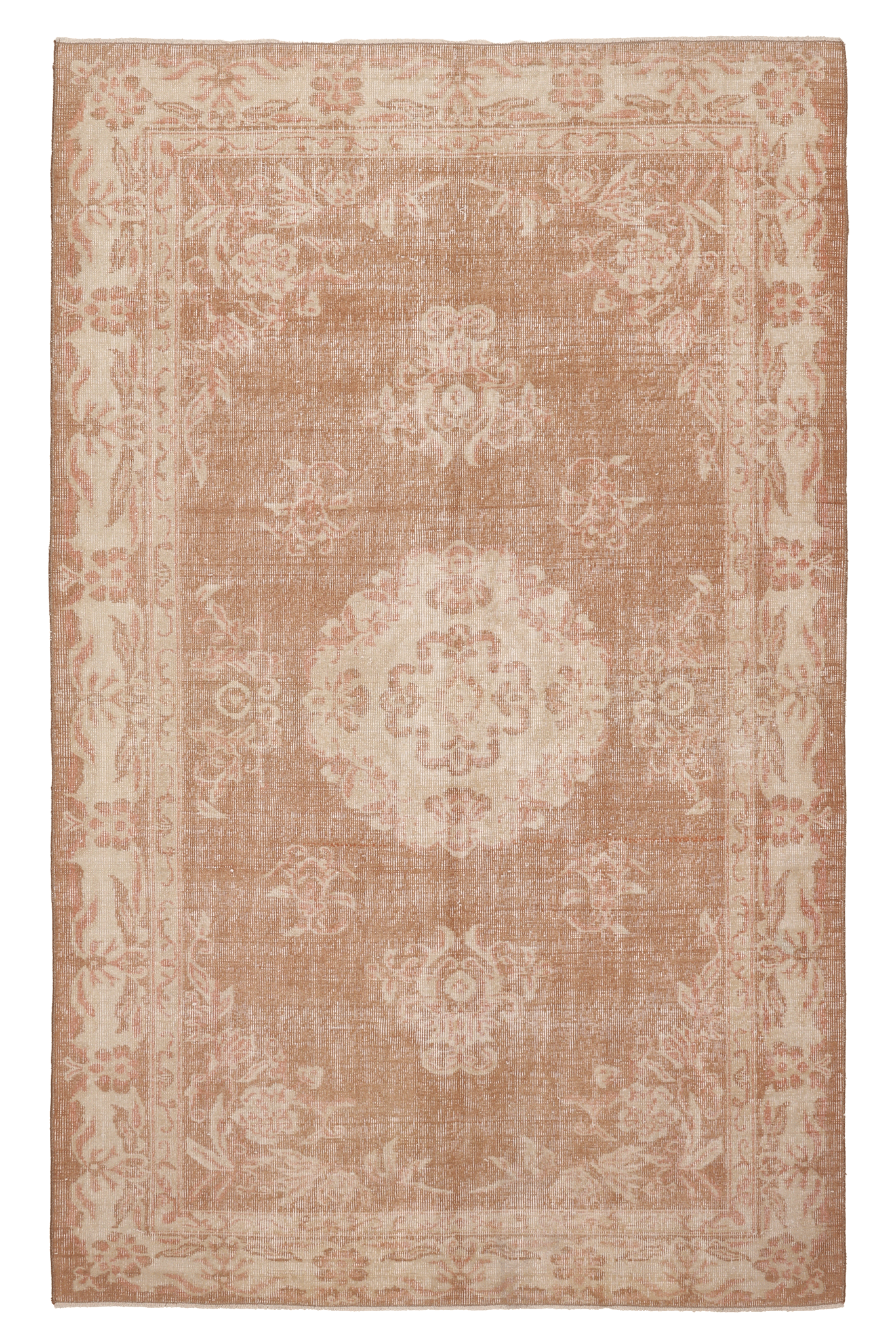 Vintage Isparta Turkish Area Rug 5x9 ft — Brown & Beige Floral (No. 53271)