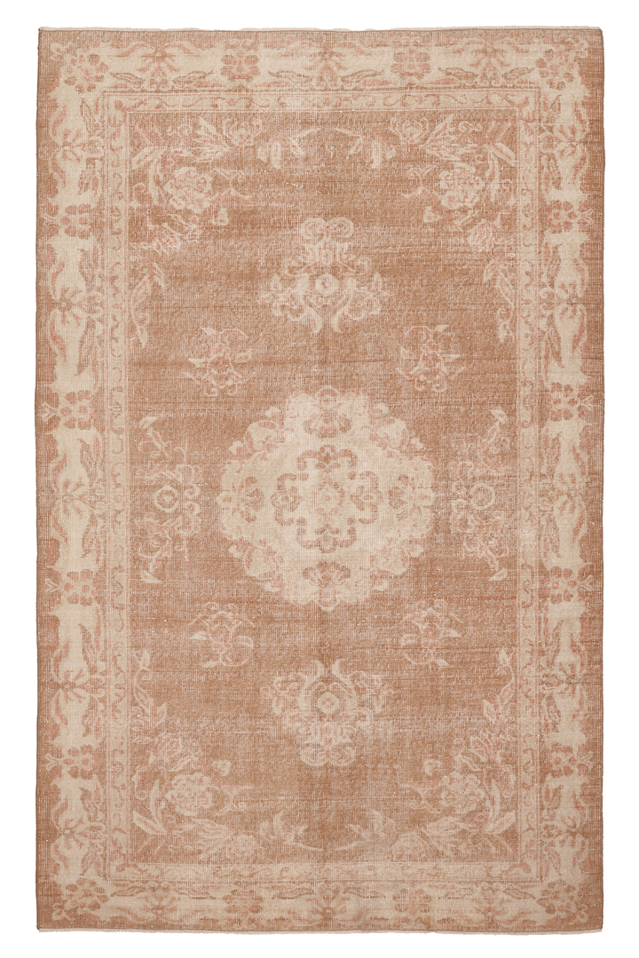 Vintage Isparta Turkish Area Rug 5x9 ft — Brown & Beige Floral (No. 53271)
