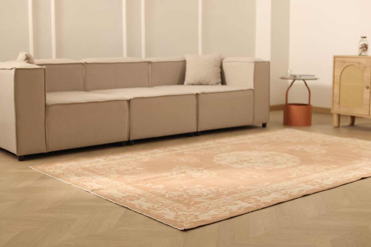 Vintage Isparta Turkish Area Rug 5x9 ft — Brown & Beige Floral (No. 53271)