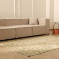 Vintage Isparta Turkish Area Rug 5x7 ft — Beige & Blue Floral