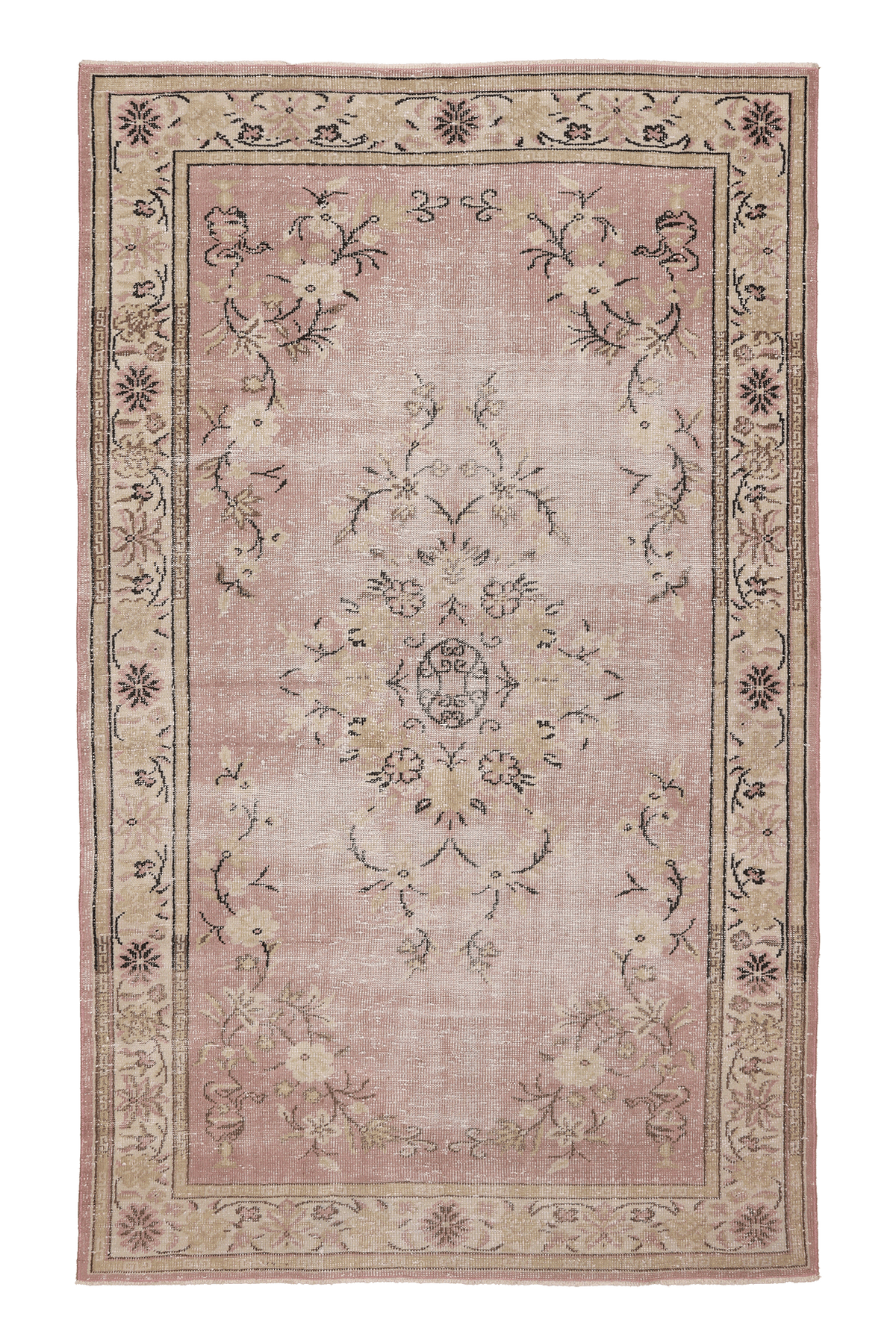 Vintage Isparta Turkish Area Rug 5x9 ft — Pink & Beige Floral