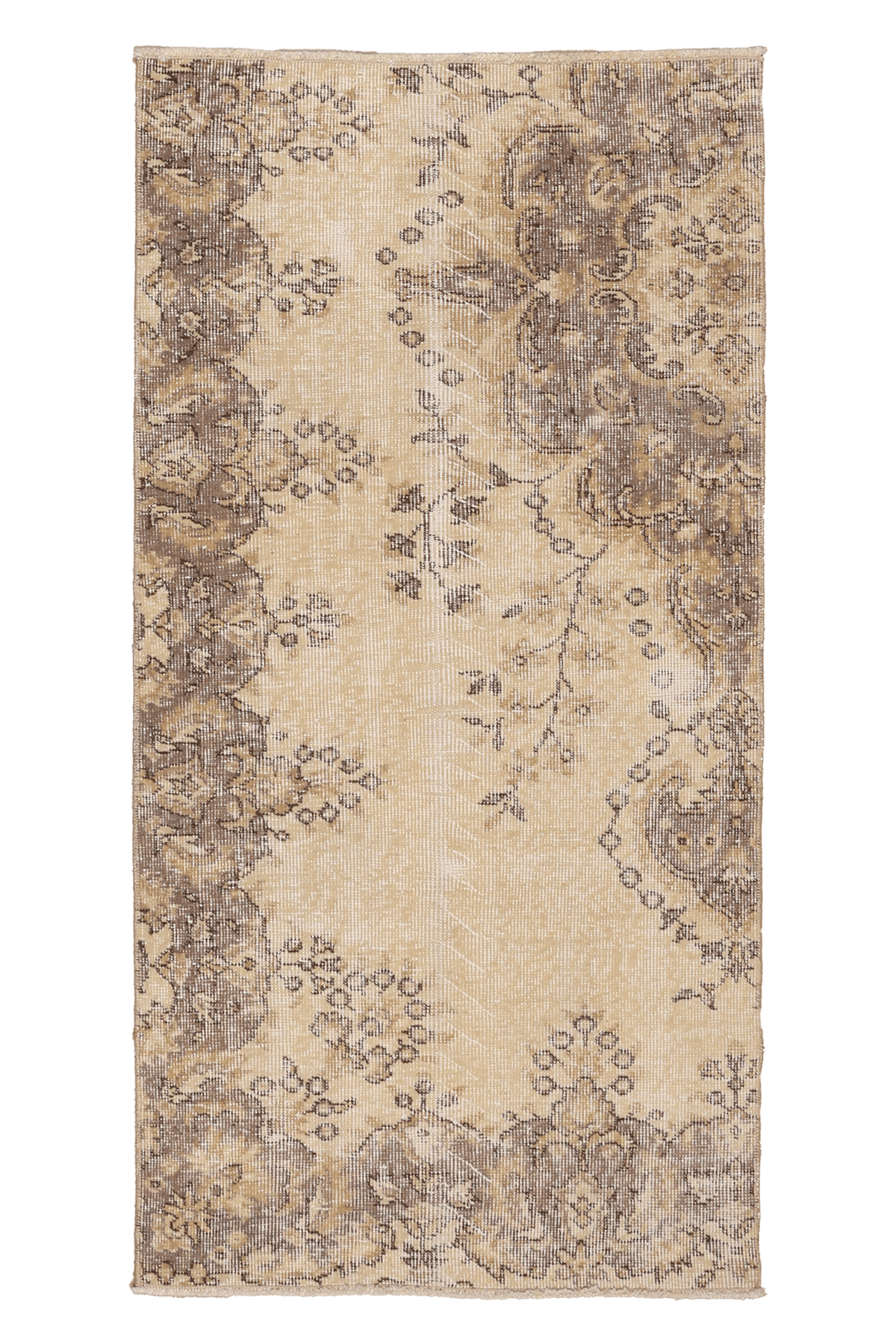 Vintage Isparta Turkish Runner Rug 2x5 ft — Beige & Brown Distressed (No. 53274)