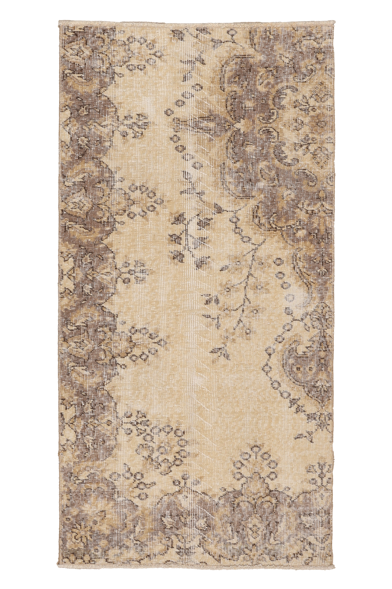 Vintage Isparta Turkish Runner Rug 2x5 ft — Beige & Brown Distressed (No. 53274)