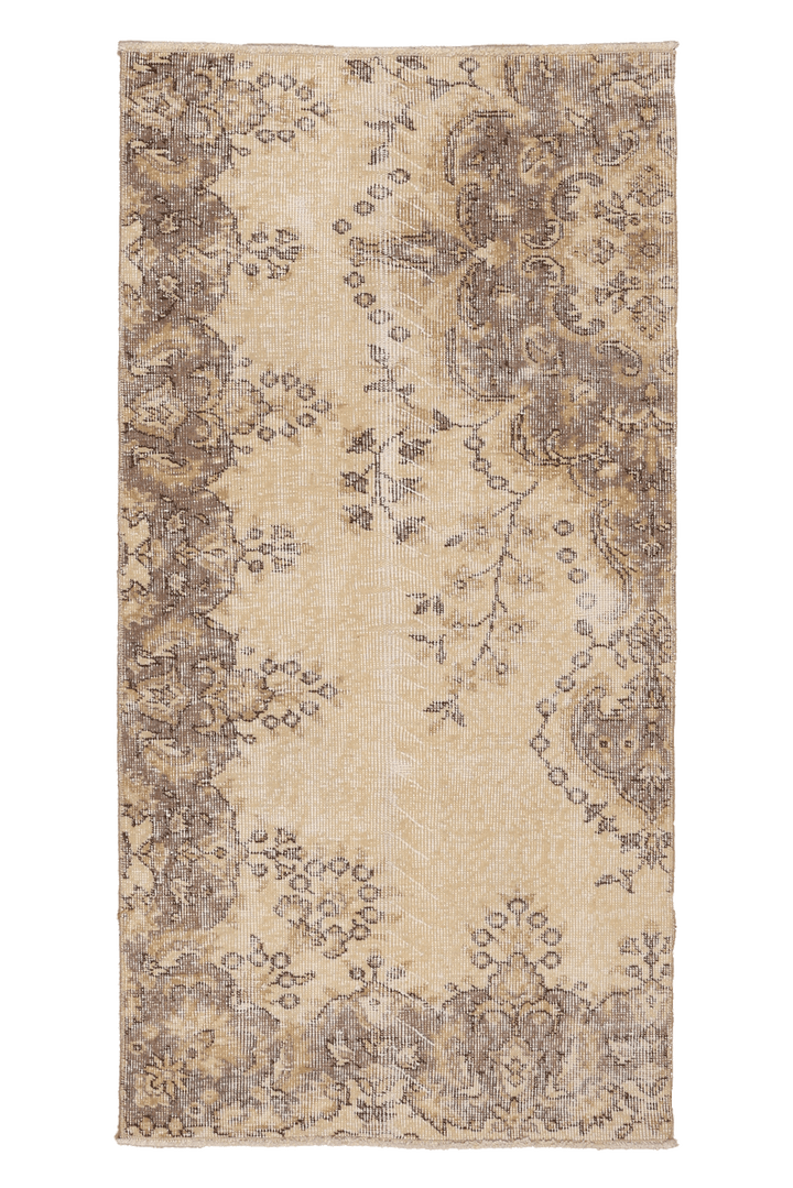 Vintage Isparta Turkish Runner Rug 2x5 ft — Beige & Brown Distressed (No. 53274)