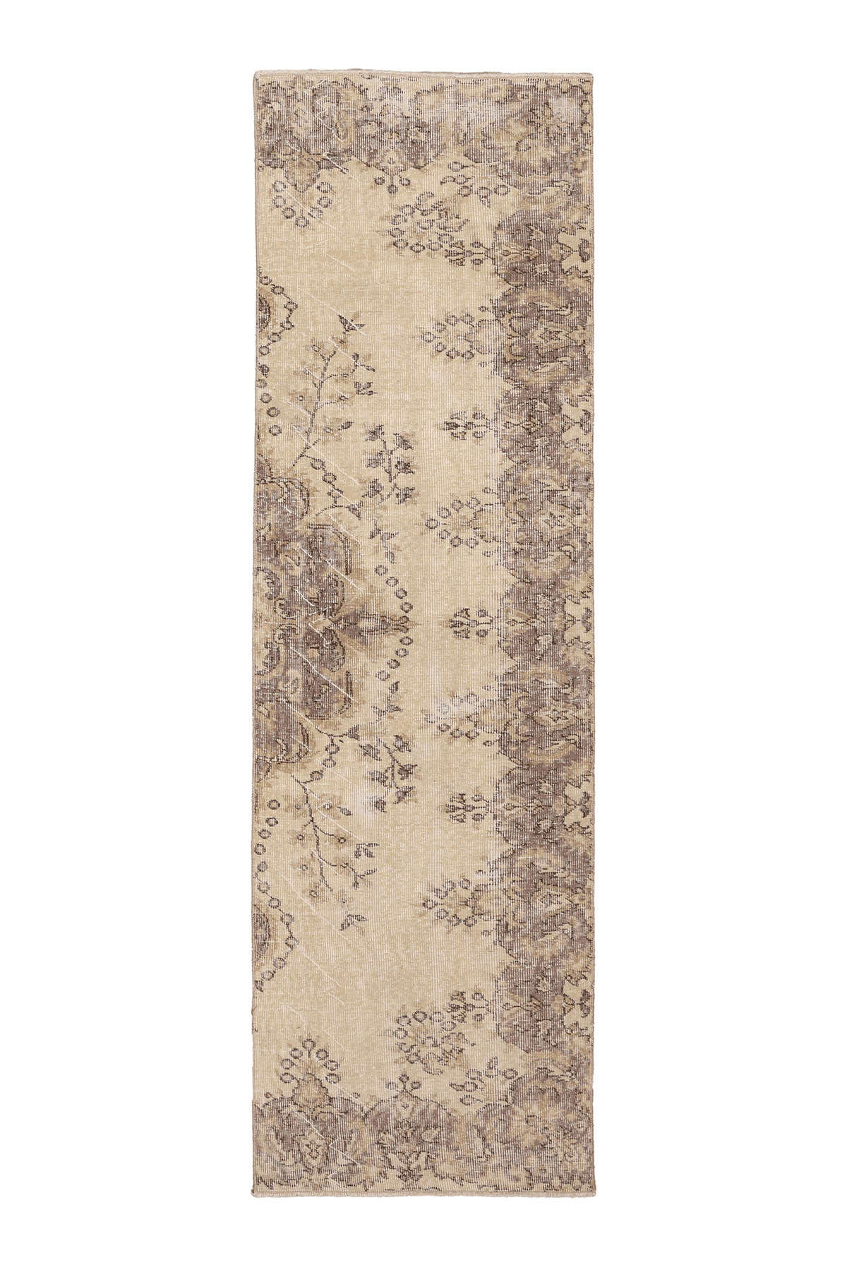 Vintage Isparta Turkish Runner Rug 2x5 ft — Beige & Brown Distressed (No. 53276)