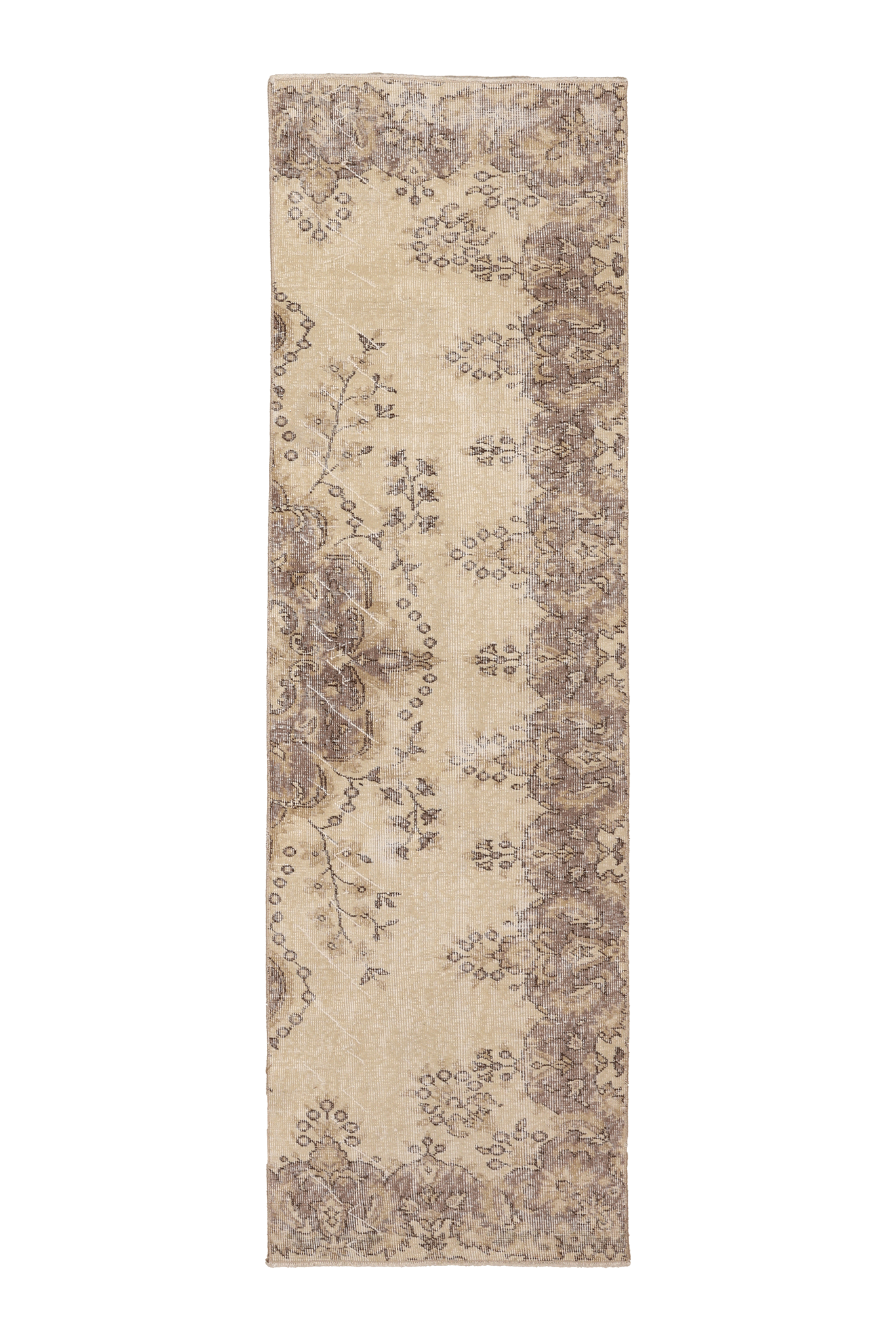 Vintage Isparta Turkish Runner Rug 2x5 ft — Beige & Brown Distressed (No. 53276)