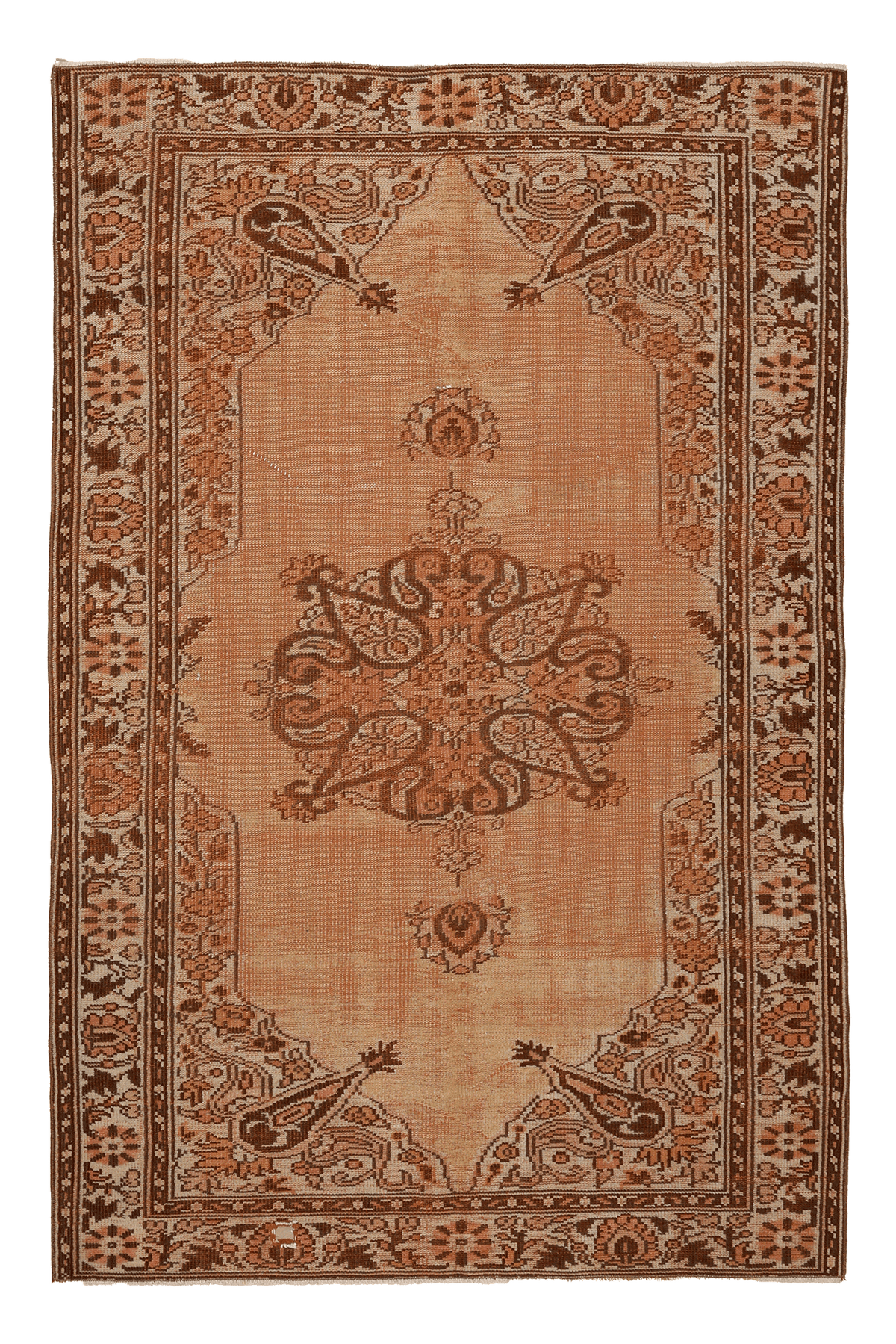 Vintage Manisa Turkish Area Rug 5x7 ft — Beige & Brown Floral (No. 53278)