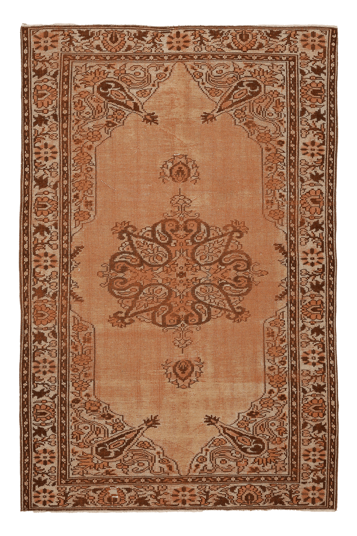 Vintage Manisa Turkish Area Rug 5x7 ft — Beige & Brown Floral (No. 53278)