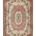 Vintage Isparta Turkish Area Rug 5x8 ft — Beige & Pink Floral (No. 53282)