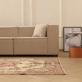 Vintage Isparta Turkish Area Rug 5x8 ft — Beige & Pink Floral (No. 53282)