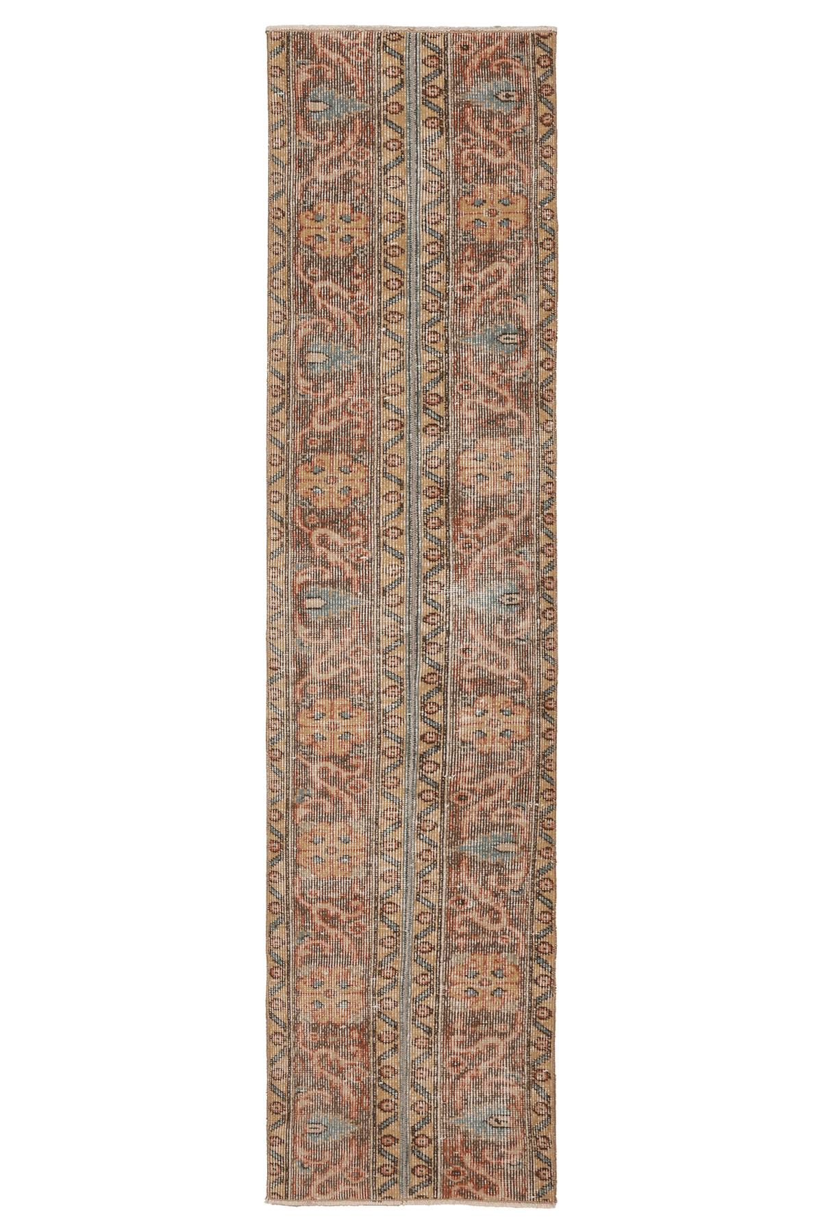 Vintage Malatya Turkish Runner Rug 1x7 ft — Brown & Beige Floral