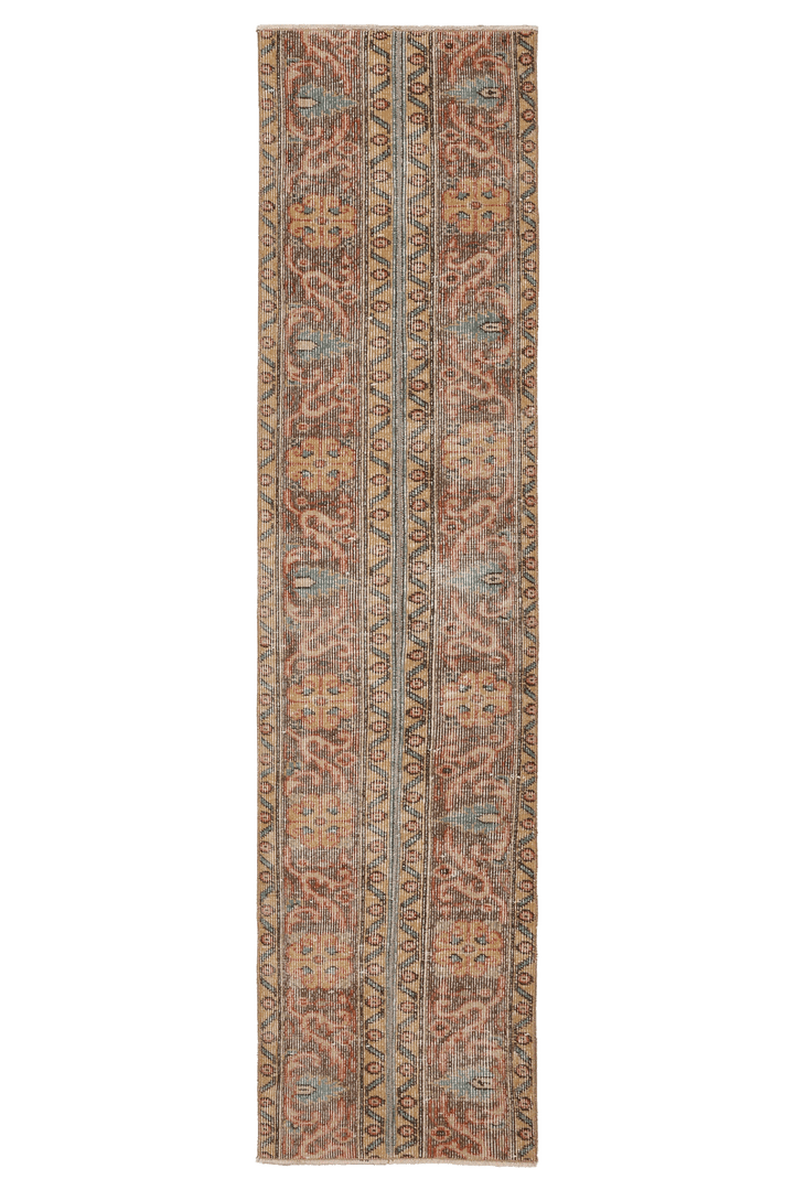 Vintage Malatya Turkish Runner Rug 1x7 ft — Brown & Beige Floral