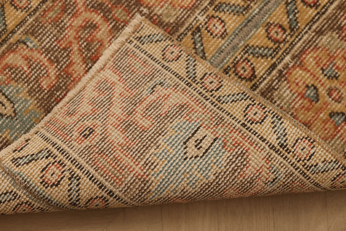 Vintage Malatya Turkish Runner Rug 1x7 ft — Brown & Beige Floral