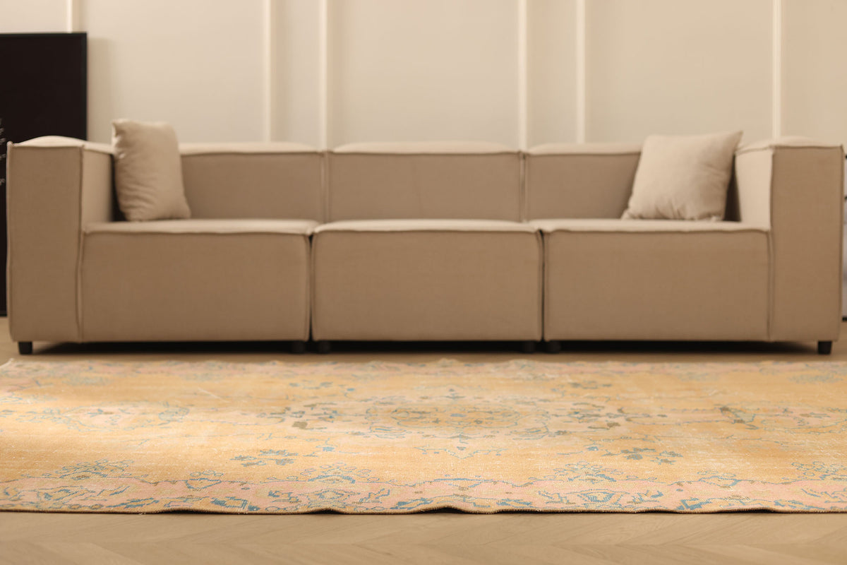 Vintage Isparta Turkish Area Rug 6x9 ft — Orange & Blue Distressed