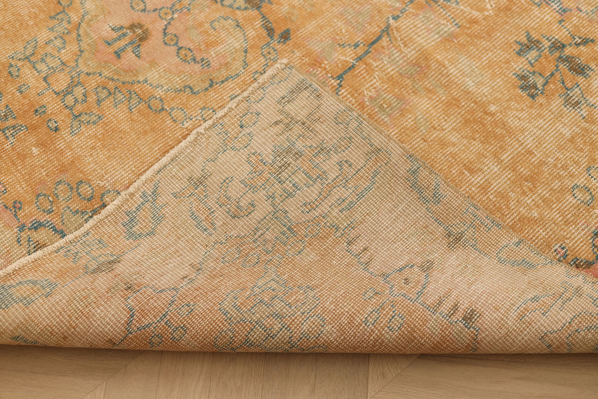 Vintage Isparta Turkish Area Rug 6x9 ft — Orange & Blue Distressed