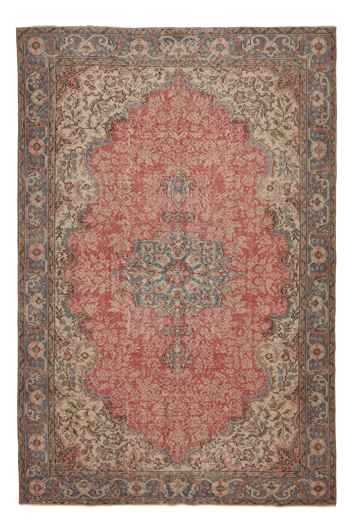Vintage Isparta Turkish Area Rug 6x9 ft — Red & Beige Floral (No. 53291)