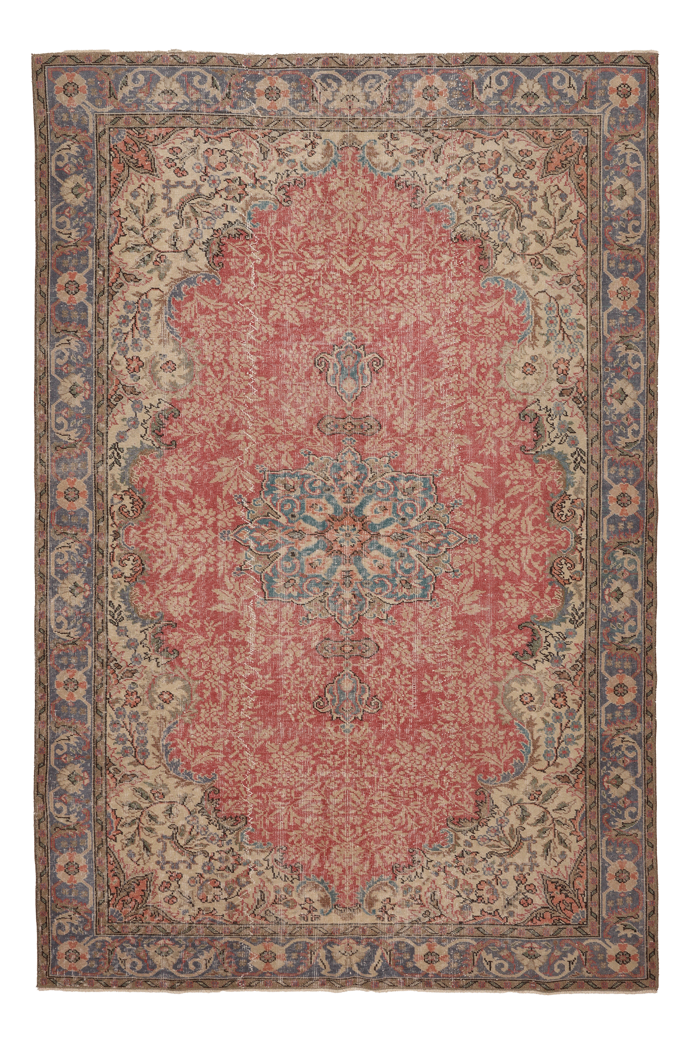 Vintage Isparta Turkish Area Rug 6x9 ft — Red & Beige Floral (No. 53291)