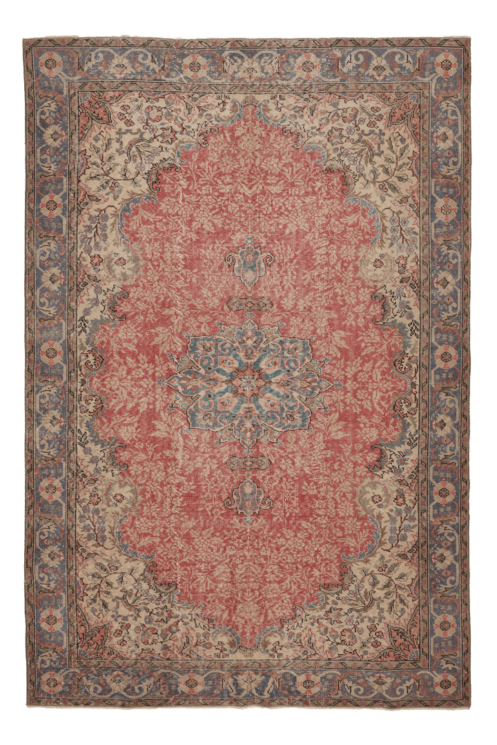 Vintage Isparta Turkish Area Rug 6x9 ft — Red & Beige Floral (No. 53291)