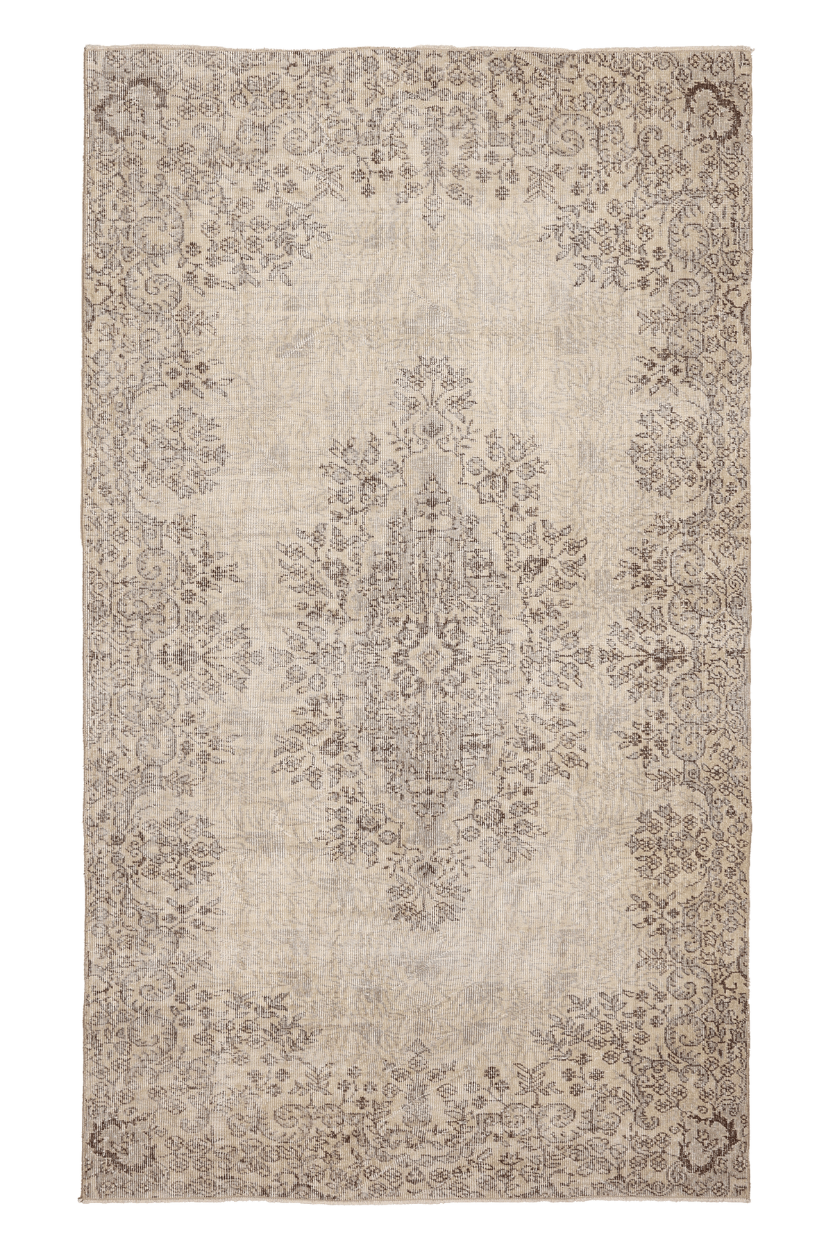 Vintage Isparta Turkish Area Rug 5x9 ft — Beige & Brown Floral (No. 53296)