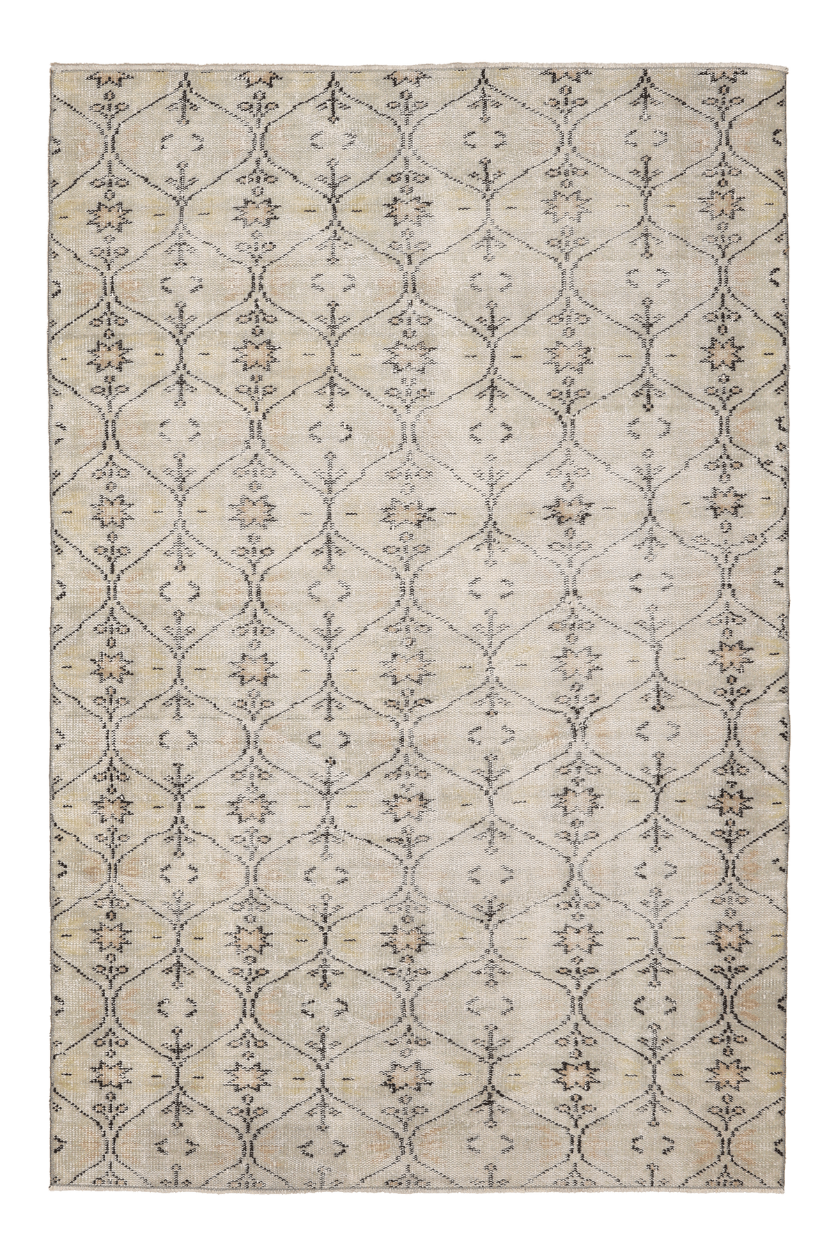 Vintage Manisa Turkish Area Rug 5x7 ft — Beige & Gray Geometric
