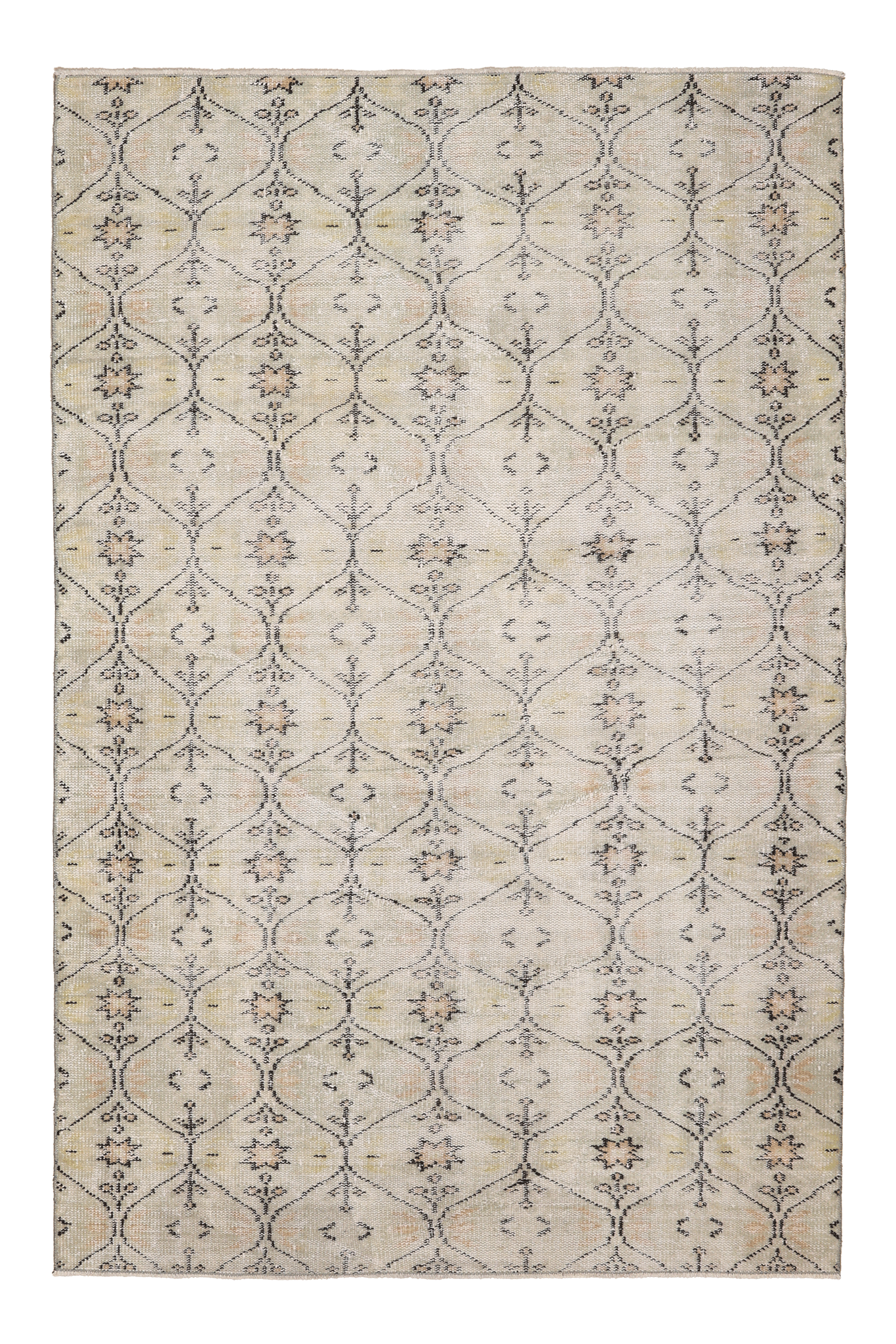 Vintage Manisa Turkish Area Rug 5x7 ft — Beige & Gray Geometric