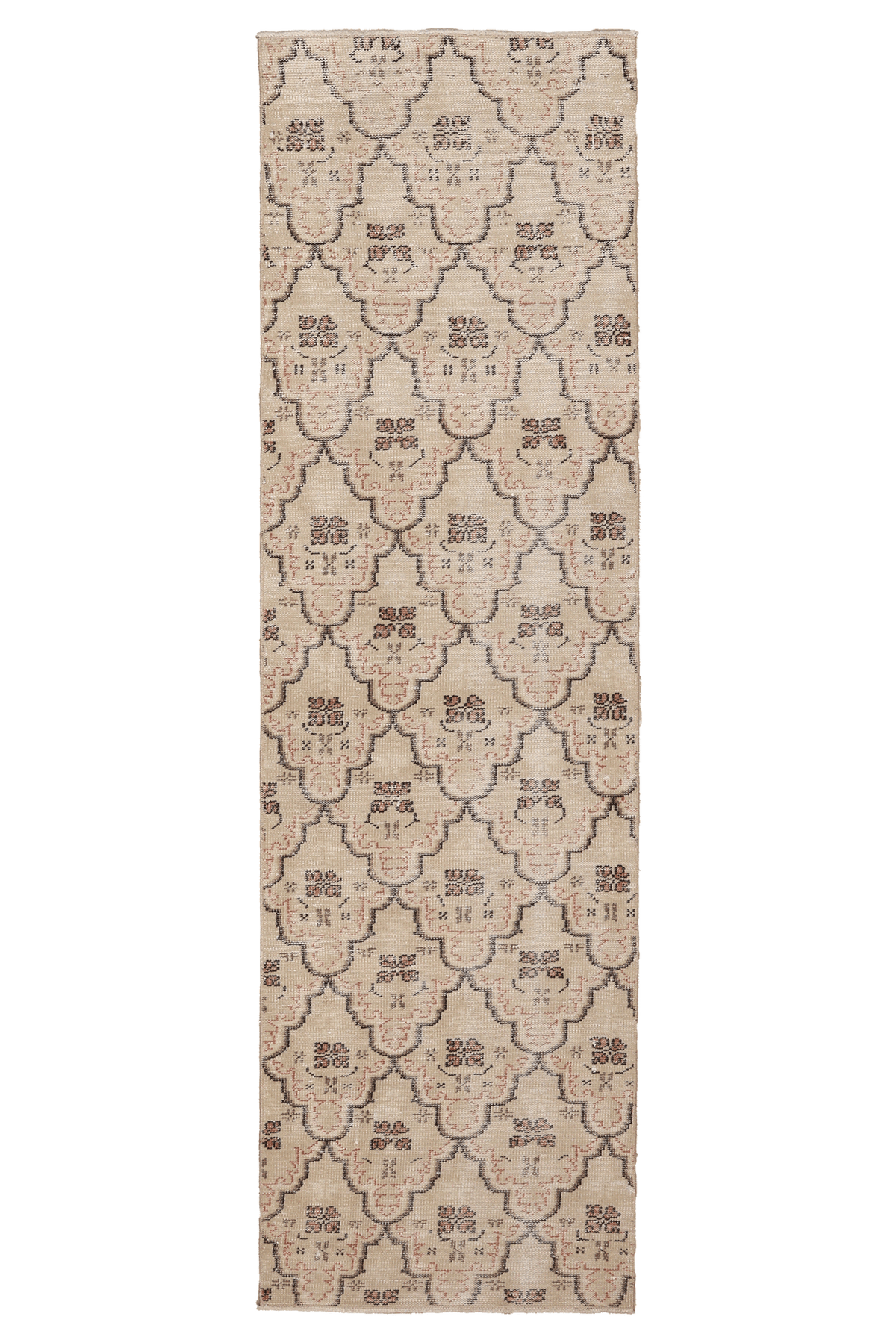 Vintage Manisa Turkish Runner Rug 2x8 ft — Beige & Brown Geometric