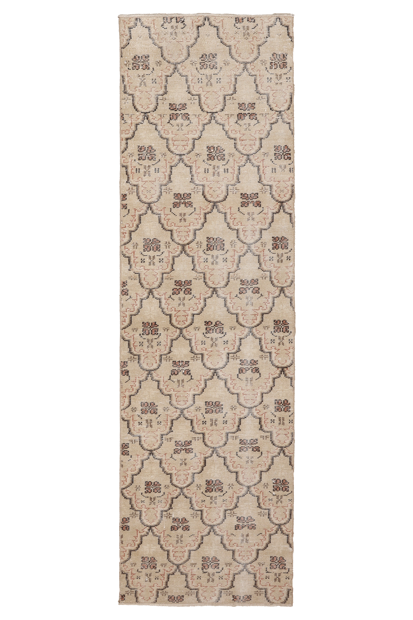 Vintage Manisa Turkish Runner Rug 2x8 ft — Beige & Brown Geometric
