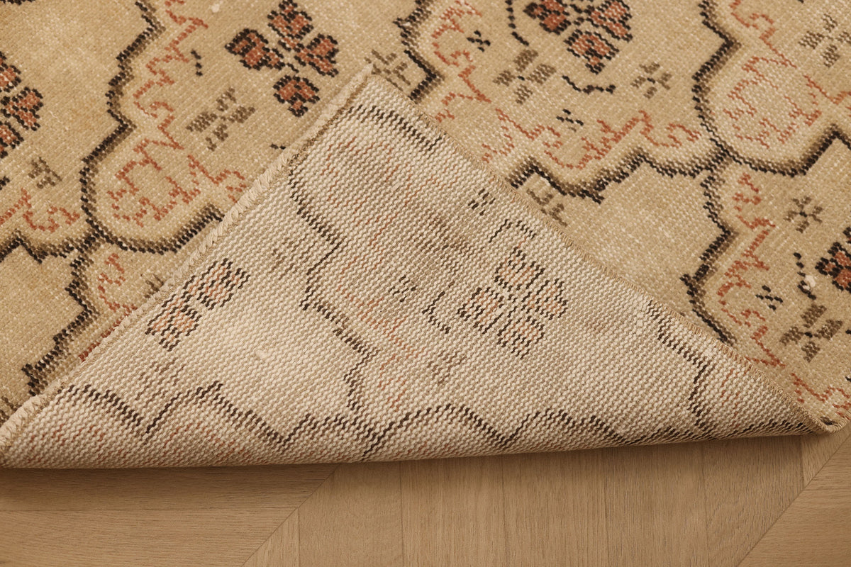 Vintage Manisa Turkish Runner Rug 2x8 ft — Beige & Brown Geometric