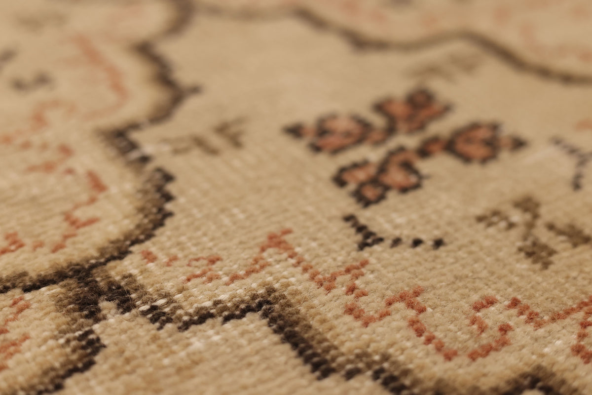Vintage Manisa Turkish Runner Rug 2x8 ft — Beige & Brown Geometric