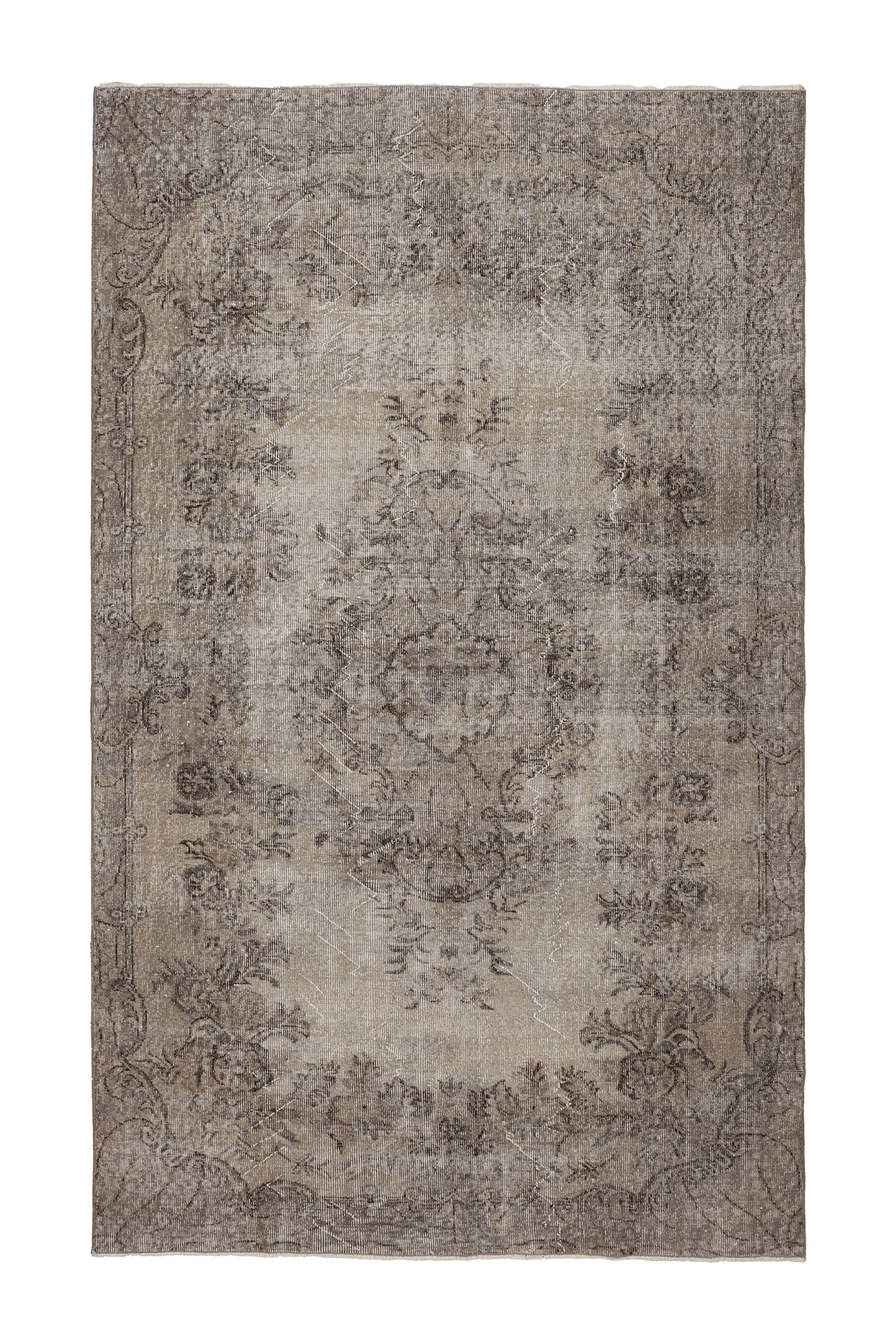 Vintage Isparta Turkish Area Rug 5x9 ft — Gray & Beige Distressed