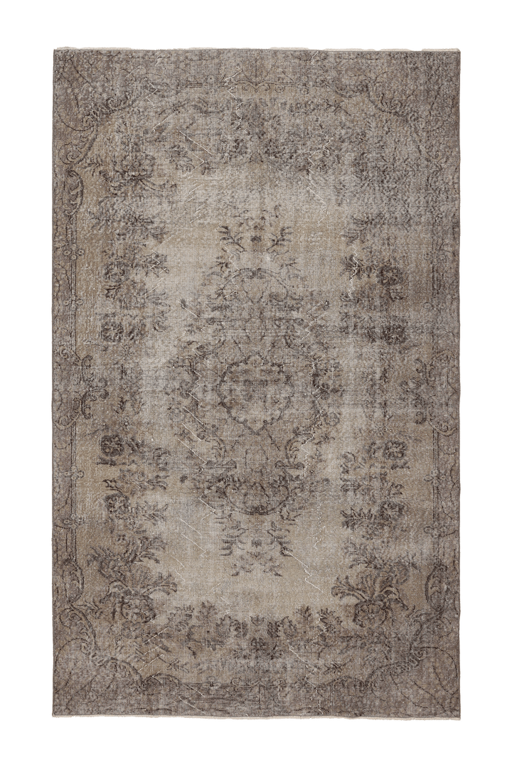 Vintage Isparta Turkish Area Rug 5x9 ft — Gray & Beige Distressed