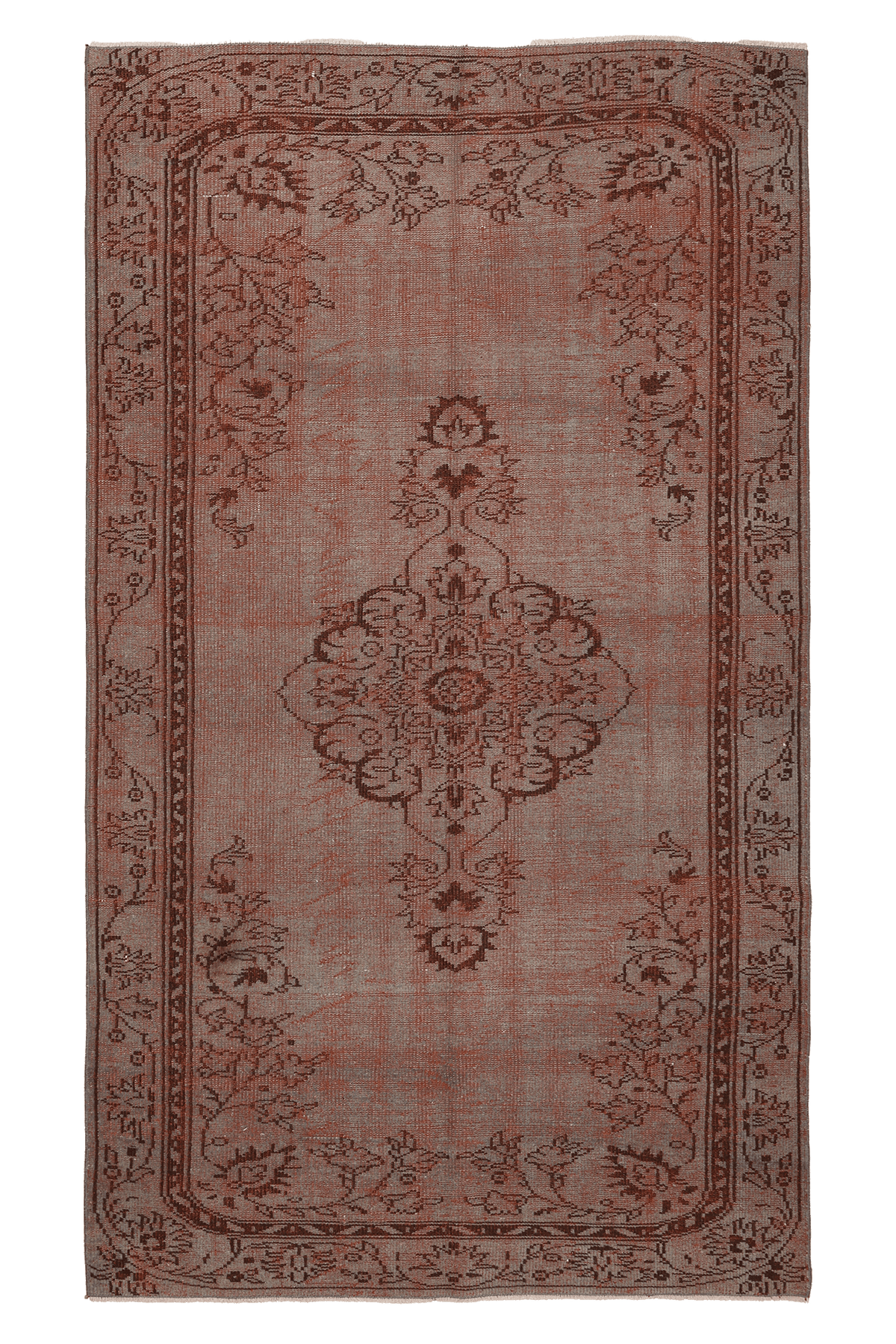 Vintage Manisa Turkish Area Rug 5x9 ft — Brown & Gray Floral