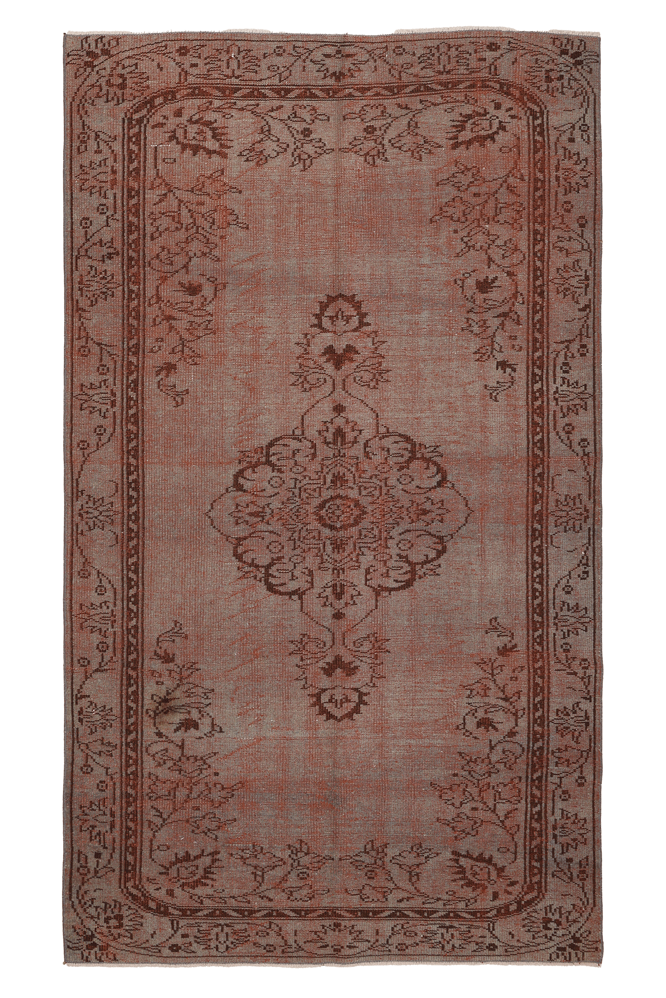 Vintage Manisa Turkish Area Rug 5x9 ft — Brown & Gray Floral