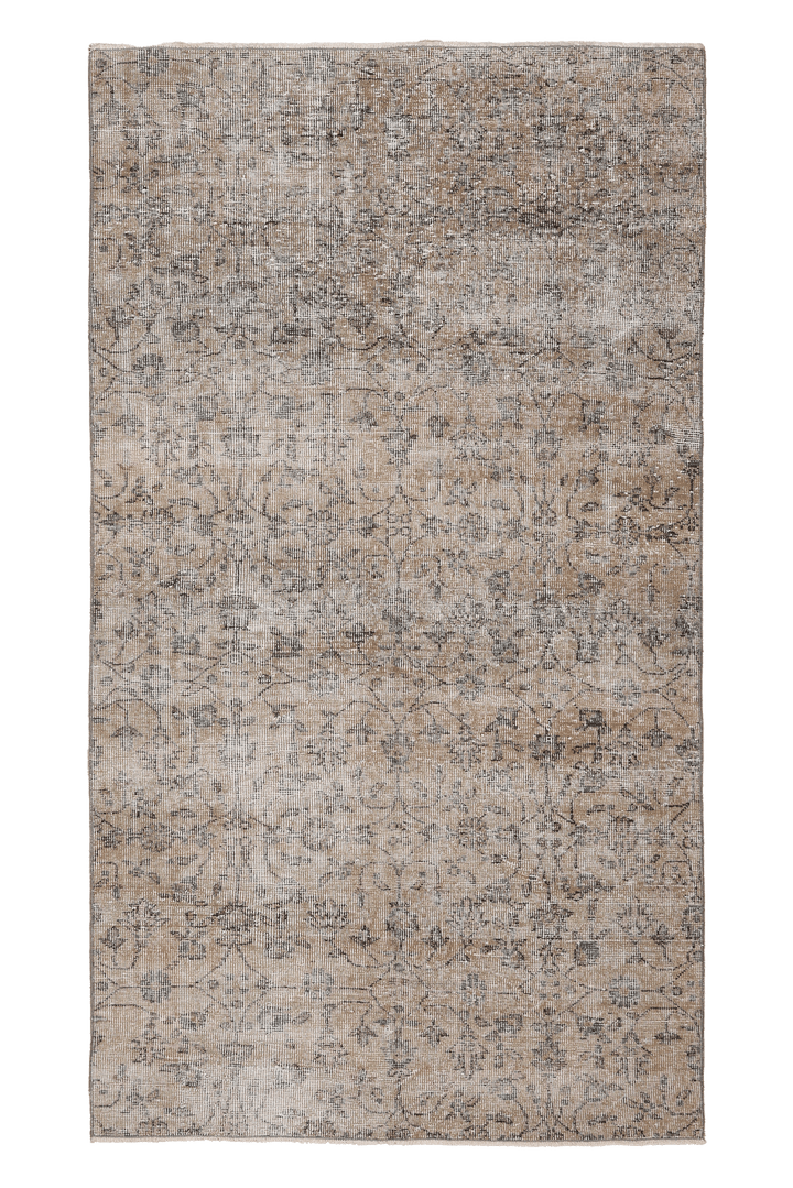 Vintage Isparta Turkish Area Rug 4x7 ft — Beige & Gray Distressed