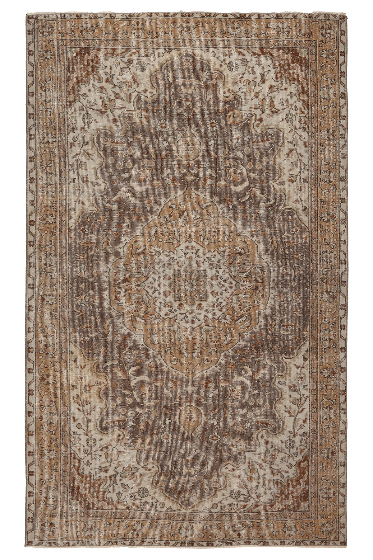 Vintage Isparta Turkish Area Rug 5x9 ft — Brown & Beige Floral (No. 53350)